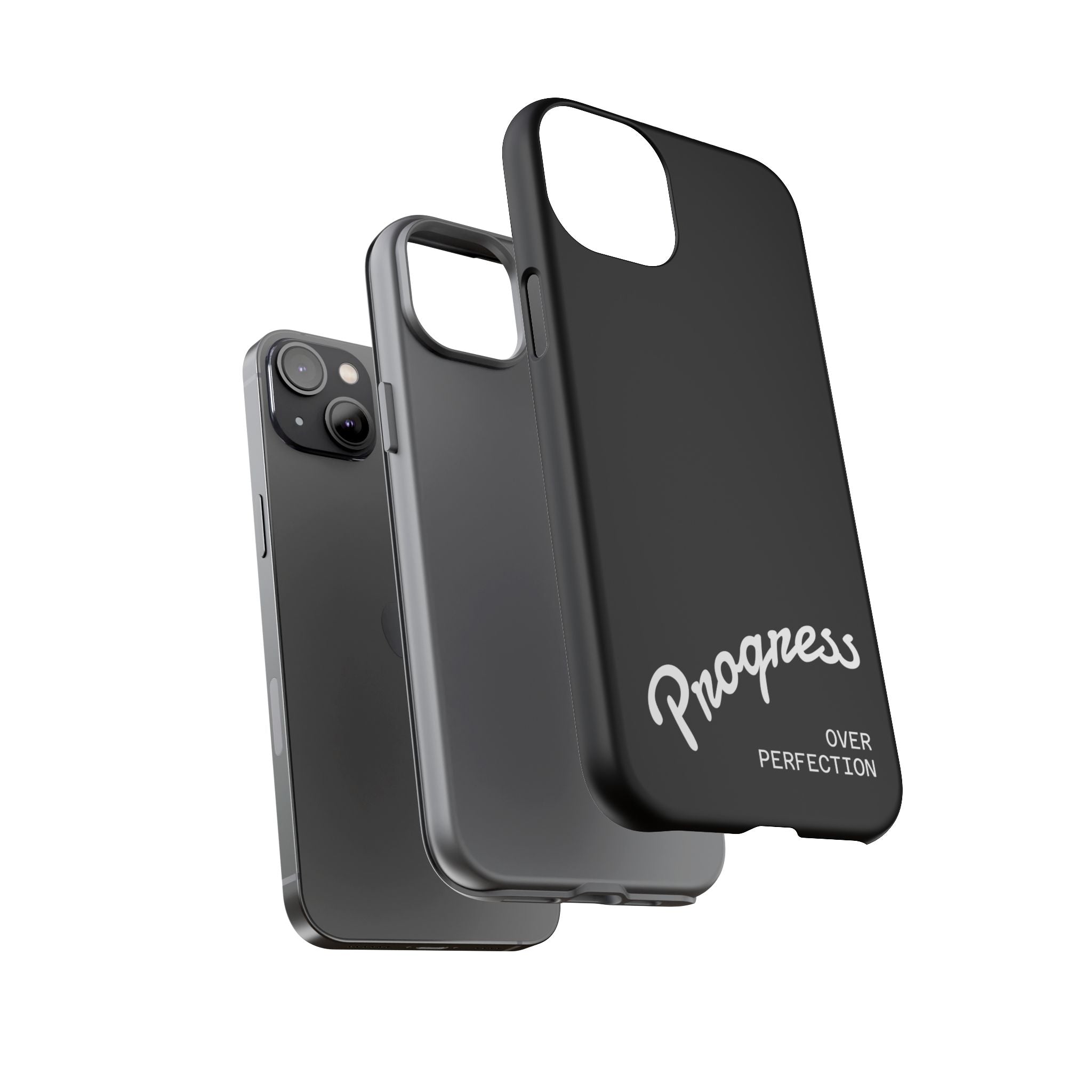 Phone Case - "Progress Over Perfection" Glossy Black Protective Cover