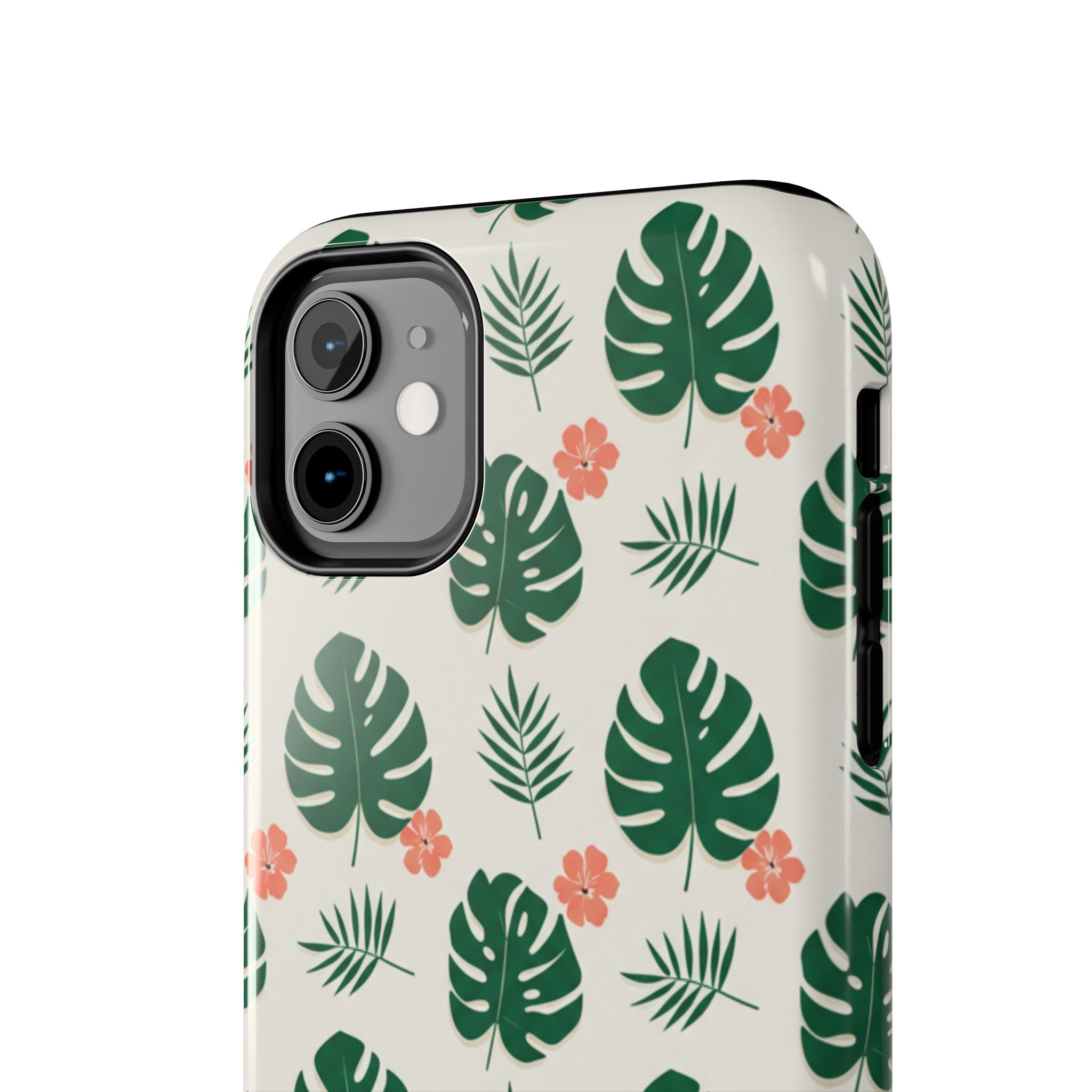 Tropical Leaves Tough Phone Case — Monstera & Pink Floral Protective Cover