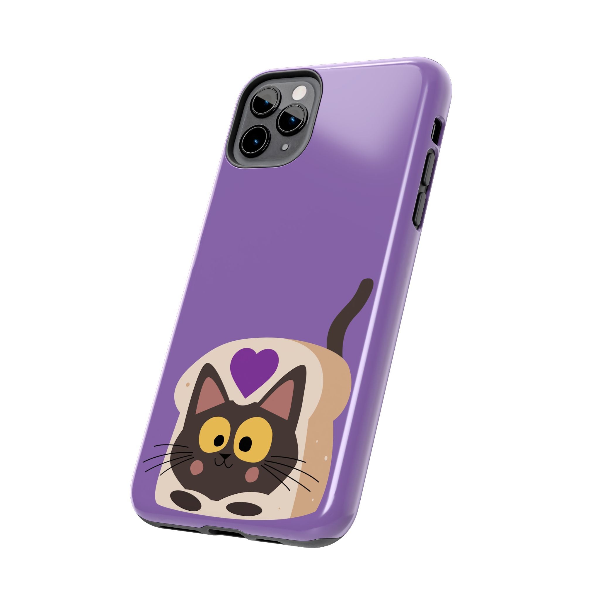 Purple Cute Cat-in-Bread Tough Phone Case — Cute Cat Heart Design