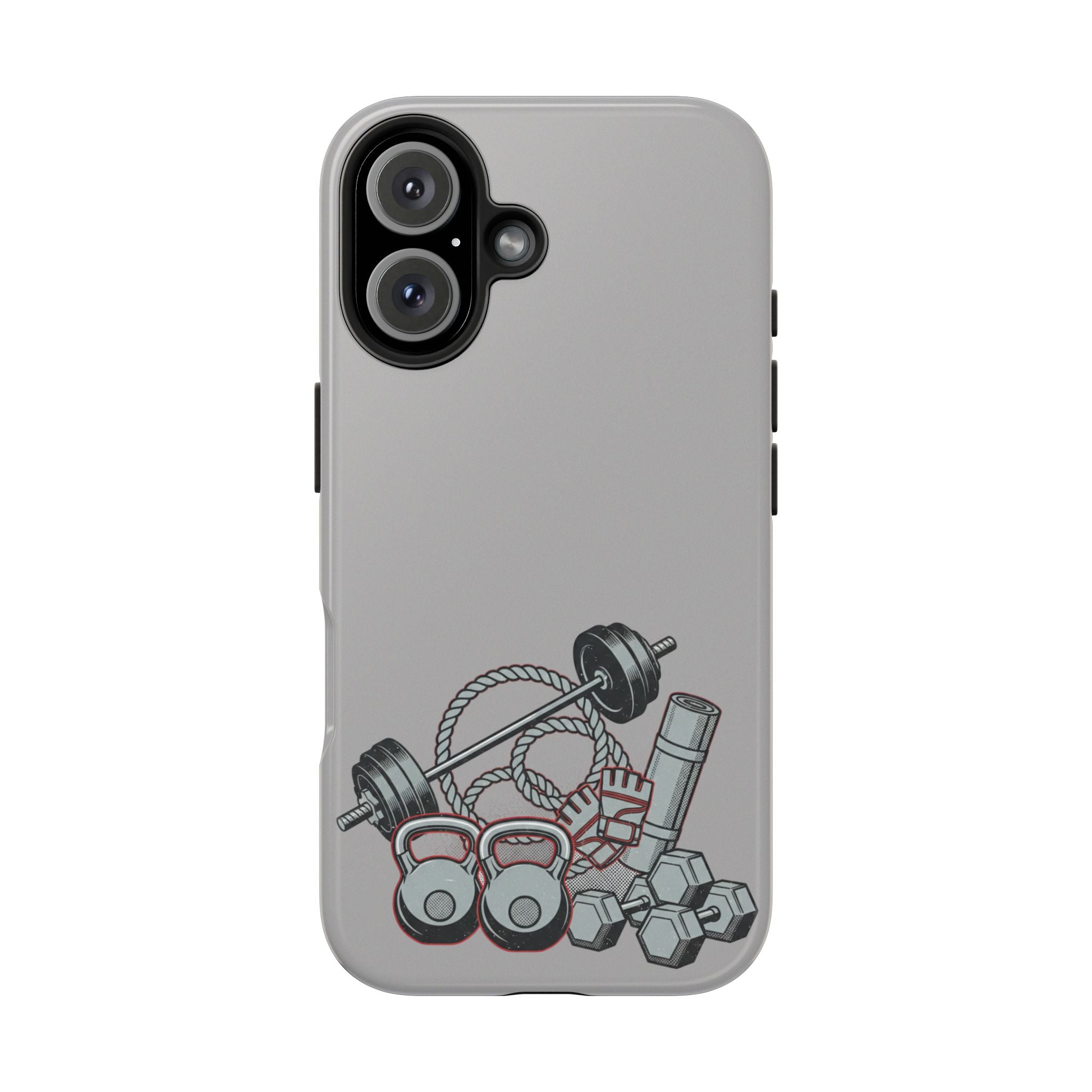 Fitness Gear Tough Phone Case — Dumbbells, Kettlebells & Jump Rope Design
