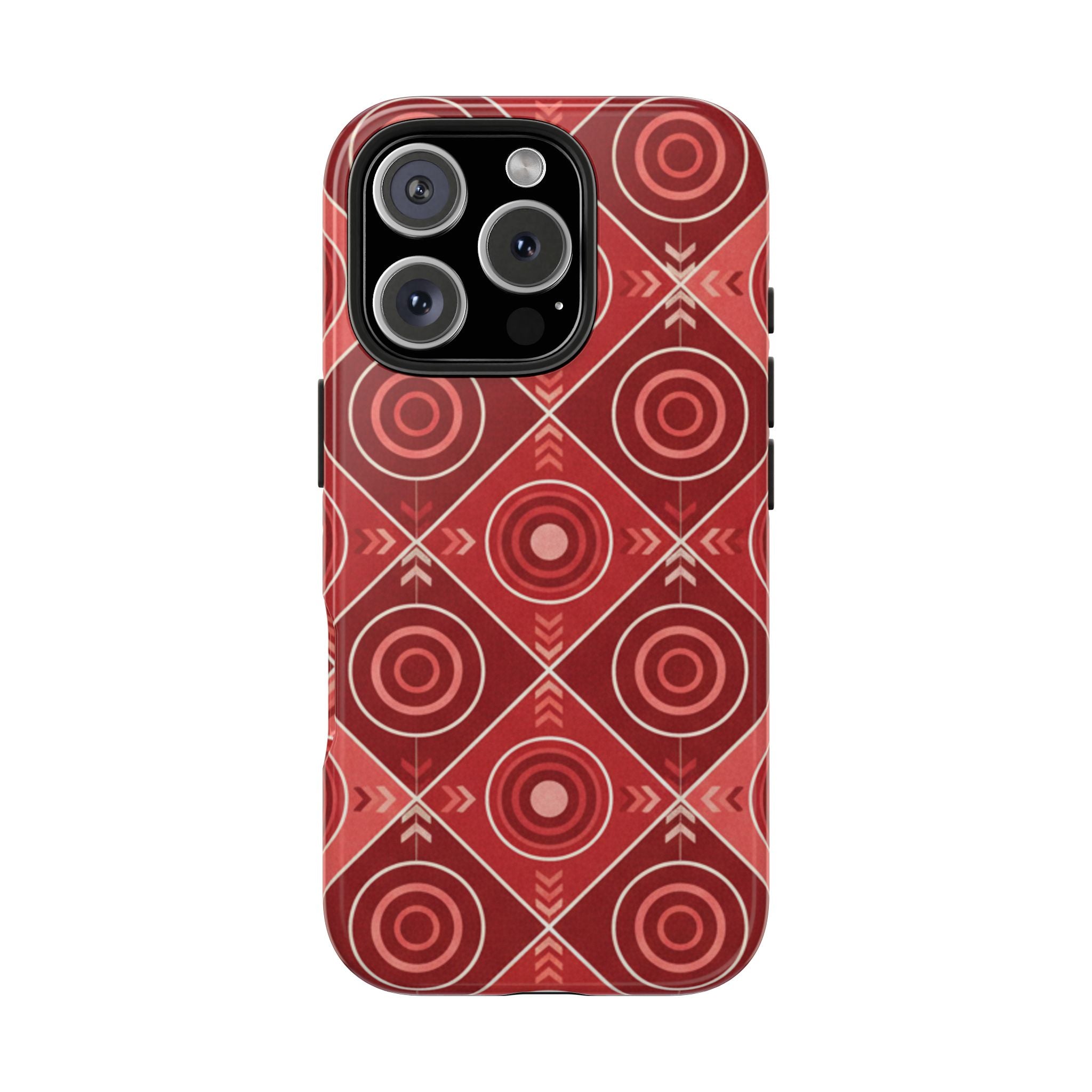 Red Geometric Target Pattern Tough Phone Case — Protective Abstract Retro Design