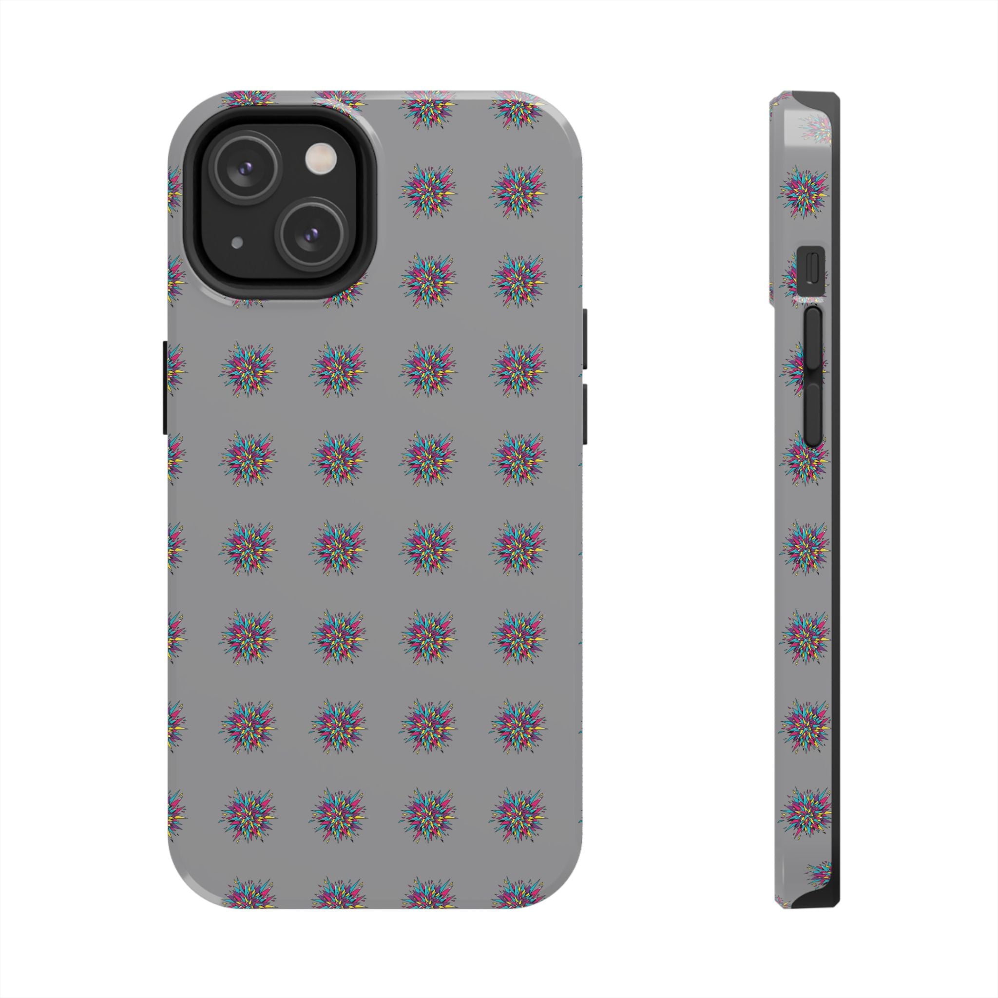 Tough Phone Case — Abstract Floral Burst Pattern on Gray (Protective Slim Fit)