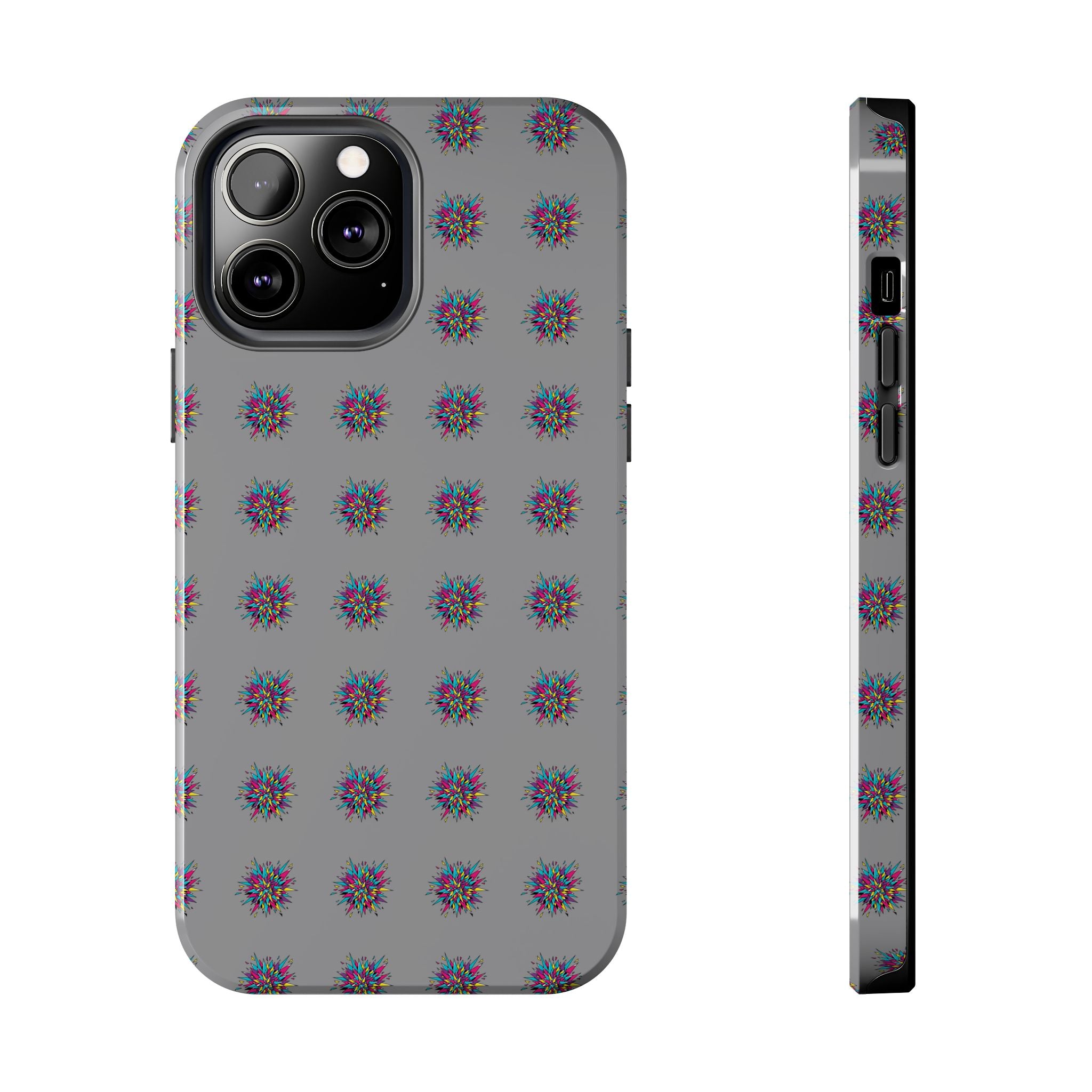 Tough Phone Case — Abstract Floral Burst Pattern on Gray (Protective Slim Fit)