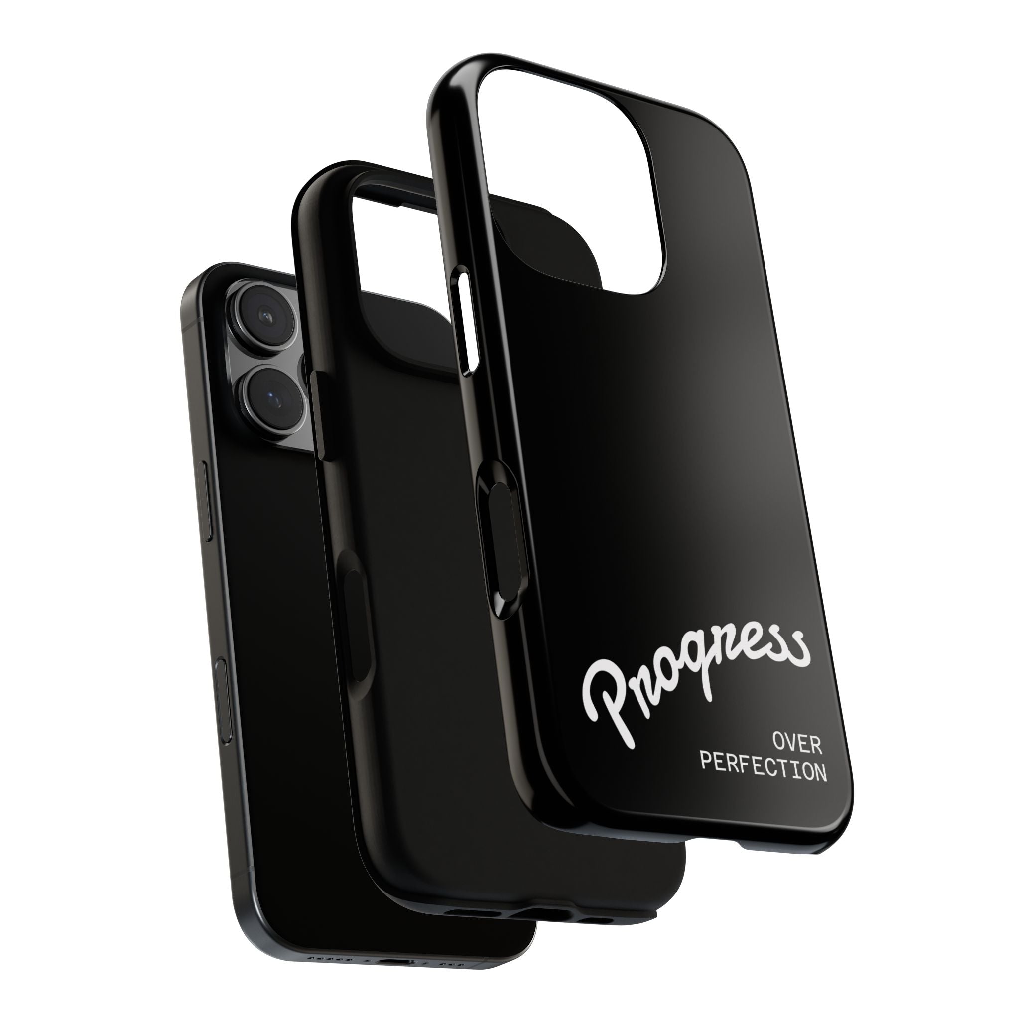 Phone Case - "Progress Over Perfection" Glossy Black Protective Cover
