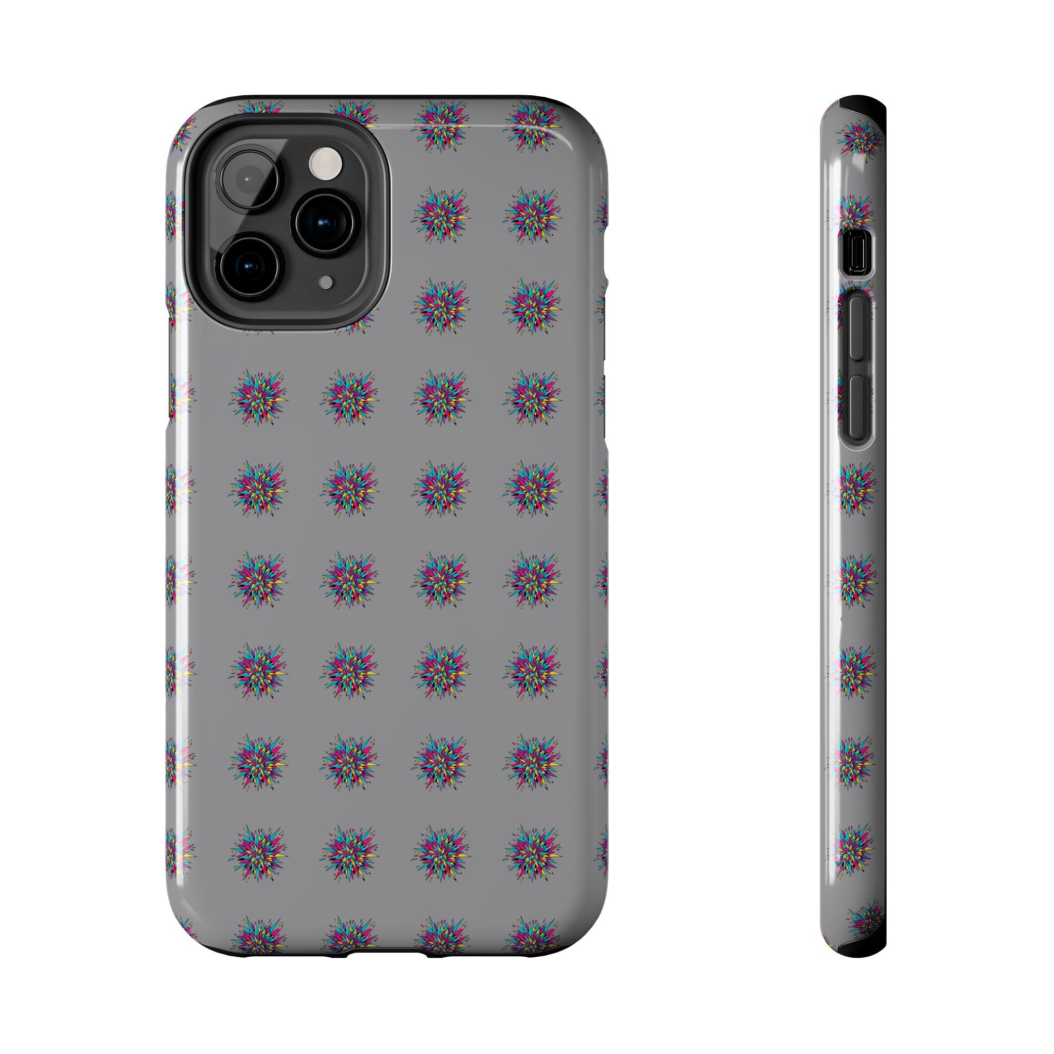 Tough Phone Case — Abstract Floral Burst Pattern on Gray (Protective Slim Fit)