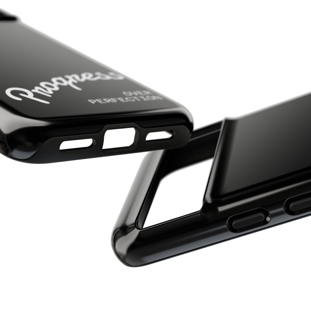 Phone Case - "Progress Over Perfection" Glossy Black Protective Cover