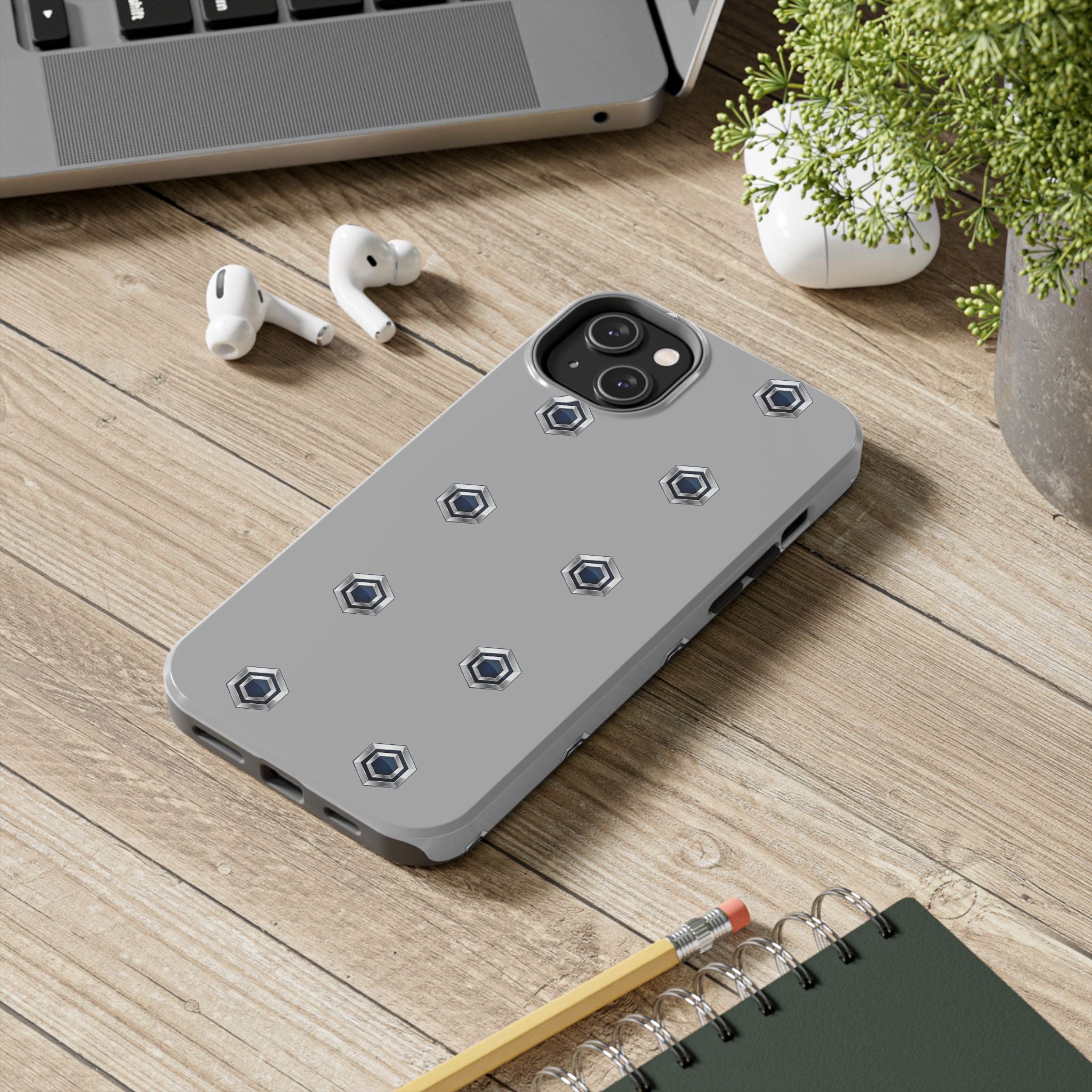 Tough Phone Case — Minimal Hex Rivet Armor (Gray)