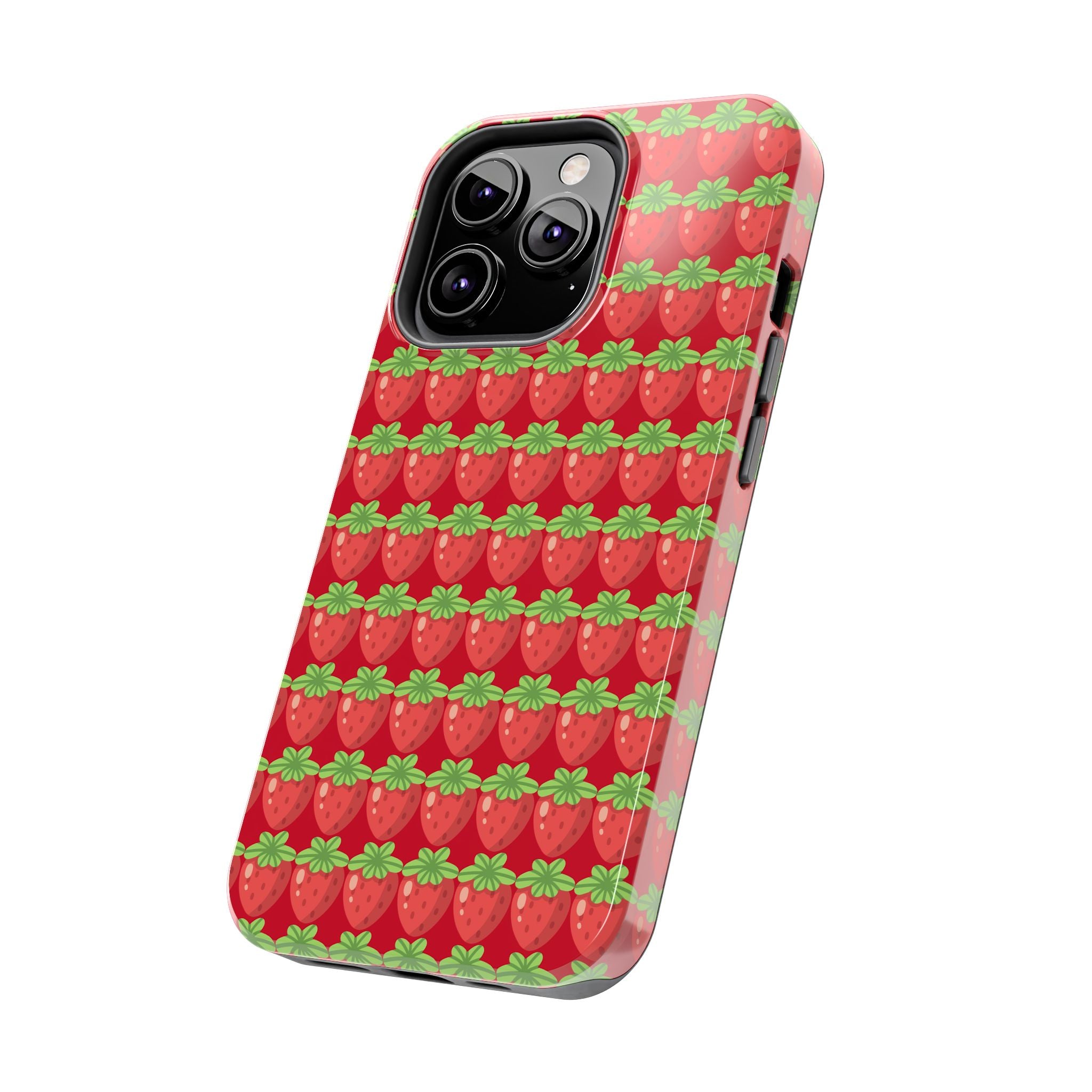 Strawberry Pattern Tough Phone Case — Cute Red Fruit Protective Cover
