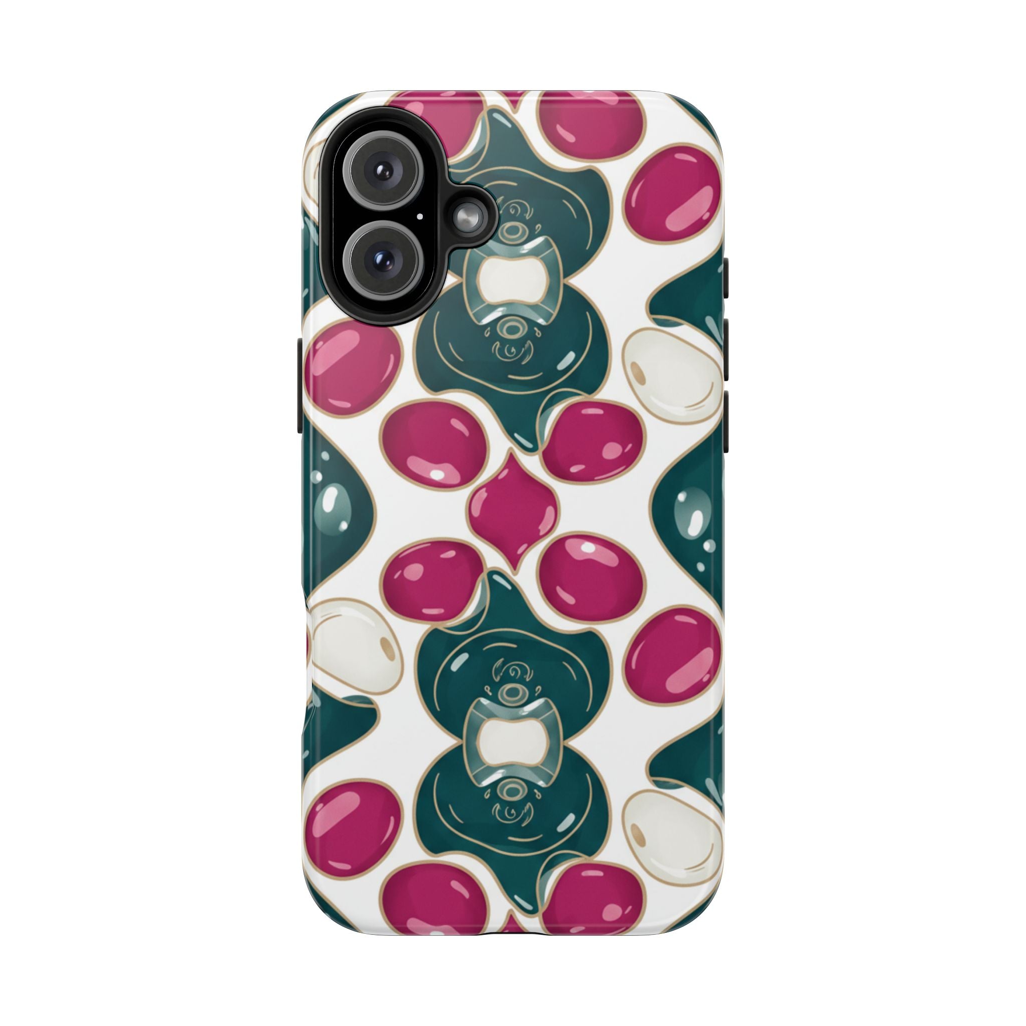 Floral Jewel Pattern Tough Phone Case — Teal & Fuchsia Protective Cover