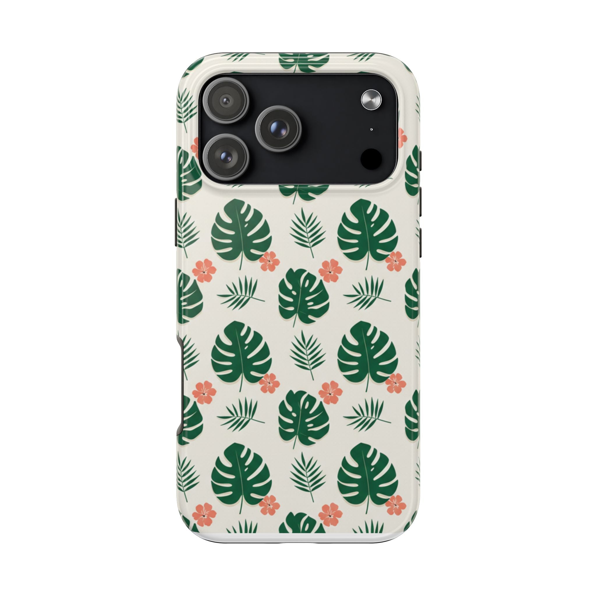 Tropical Leaves Tough Phone Case — Monstera & Pink Floral Protective Cover