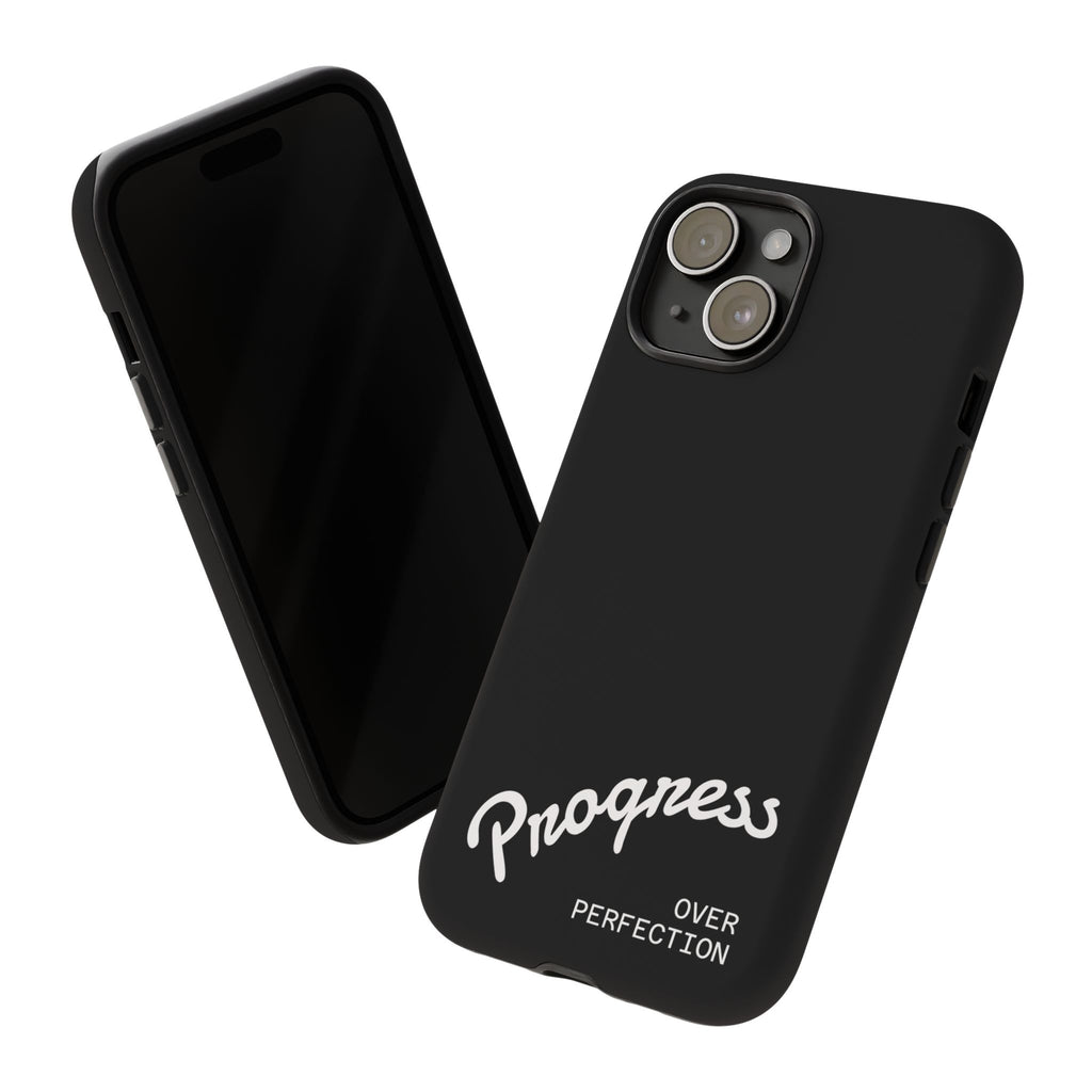 Phone Case - "Progress Over Perfection" Glossy Black Protective Cover