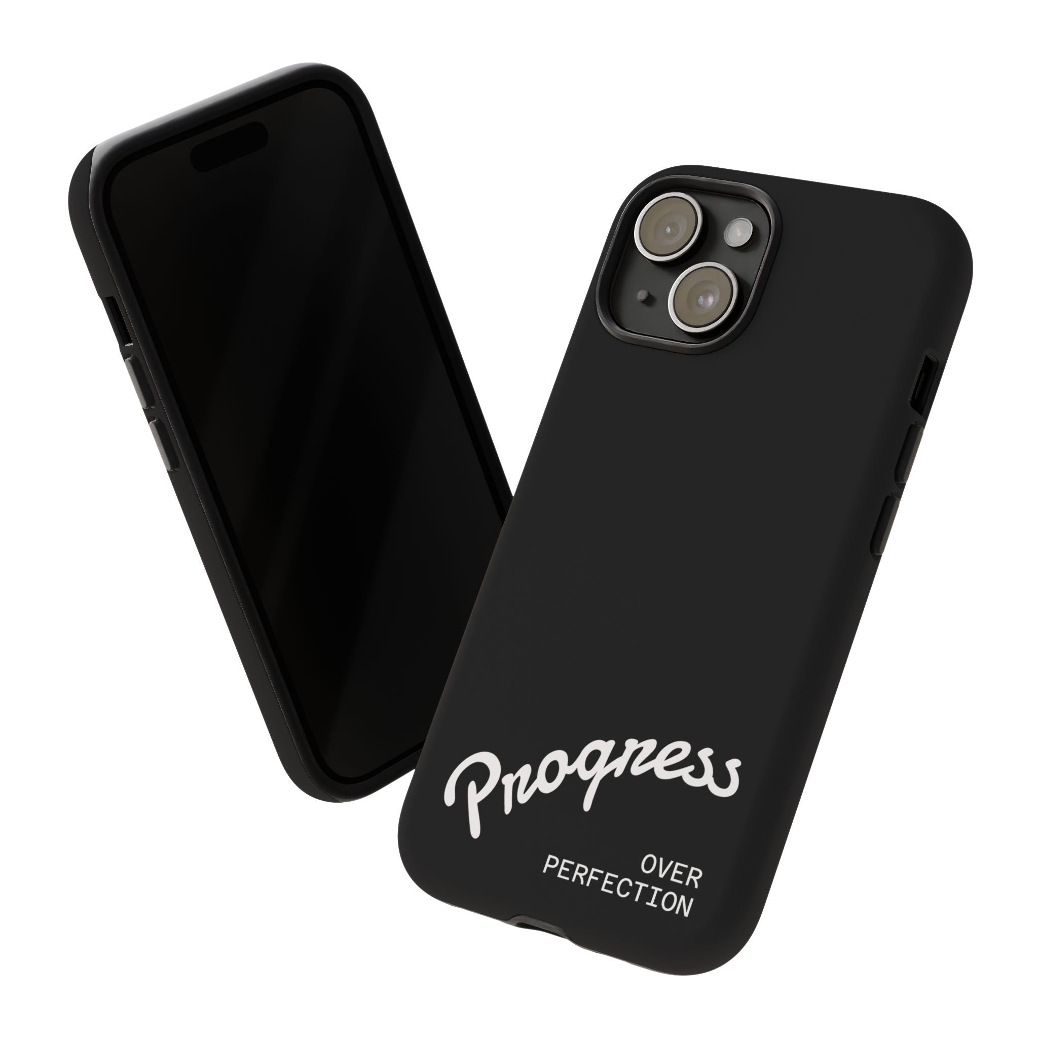 Phone Case - "Progress Over Perfection" Glossy Black Protective Cover