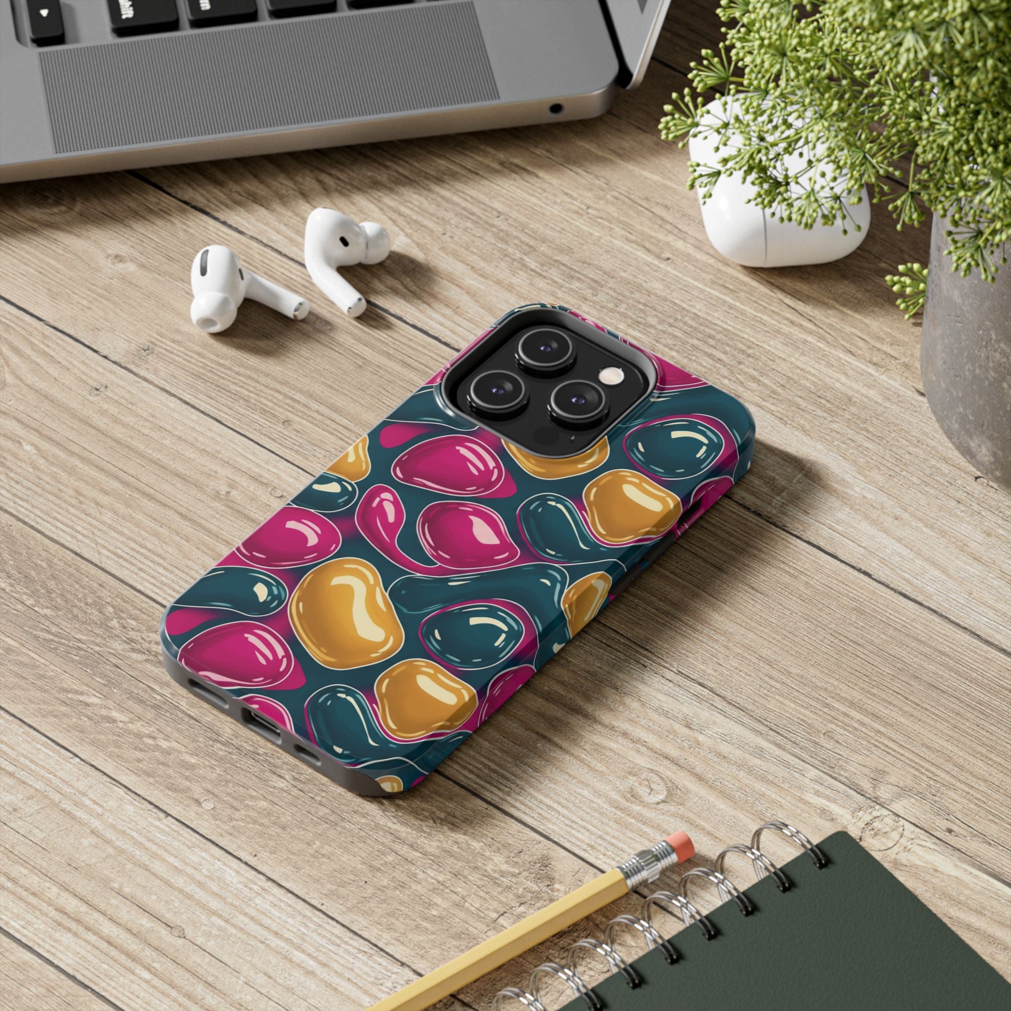 Abstract Colorful Blob Phone Case — Bold Teal, Magenta & Gold Protective Cover
