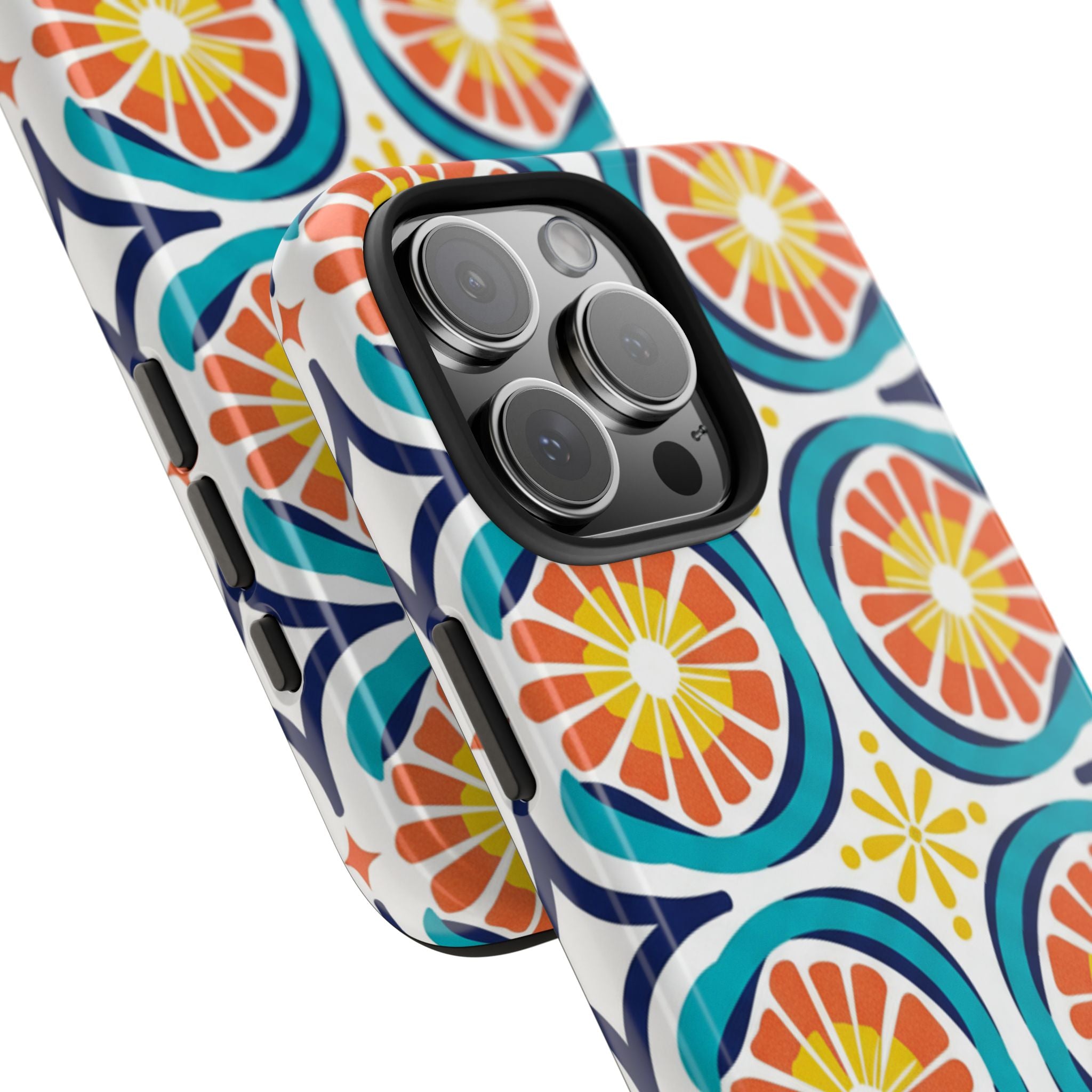 Citrus Tile Tough Phone Case — Colorful Retro Orange Slice Pattern