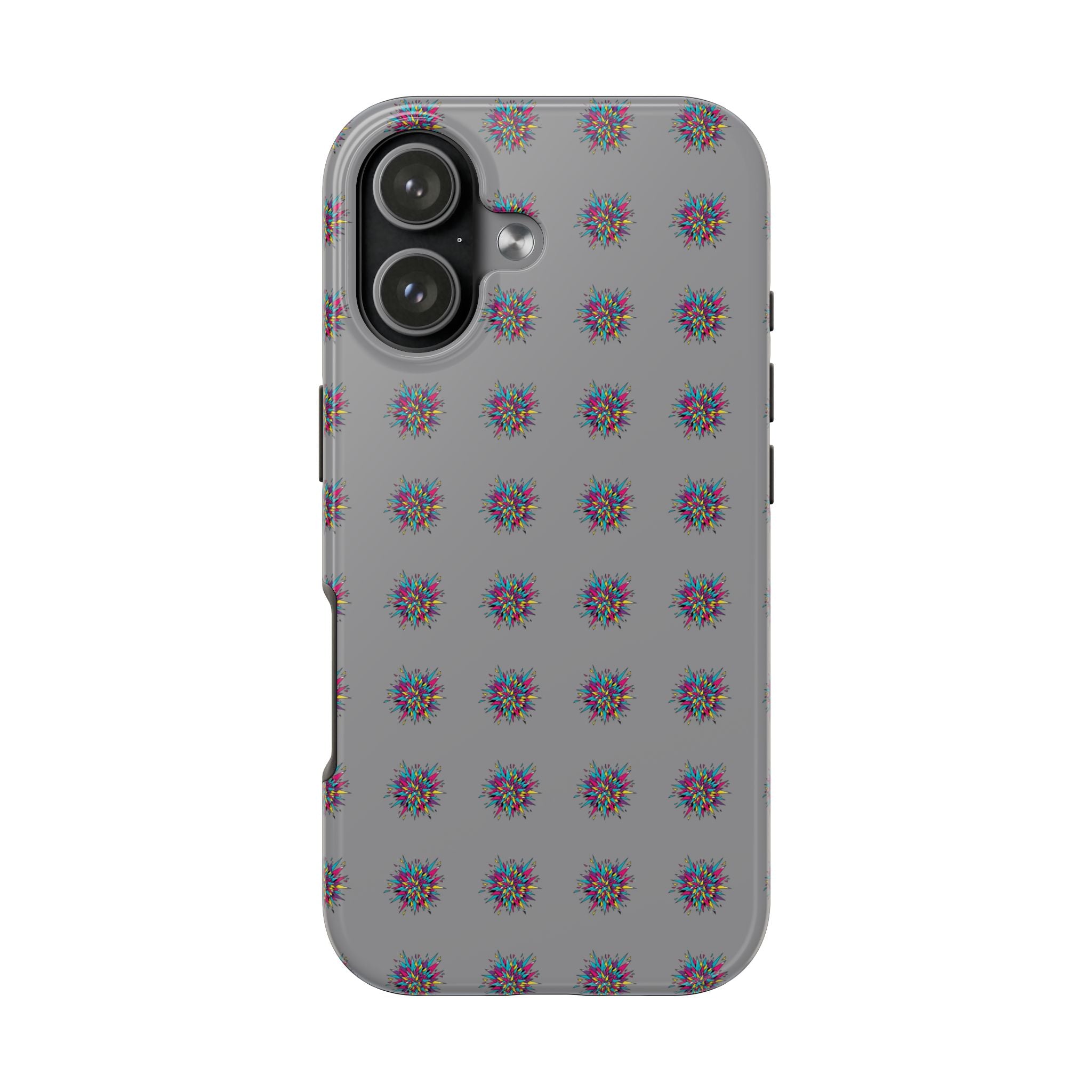 Tough Phone Case — Abstract Floral Burst Pattern on Gray (Protective Slim Fit)