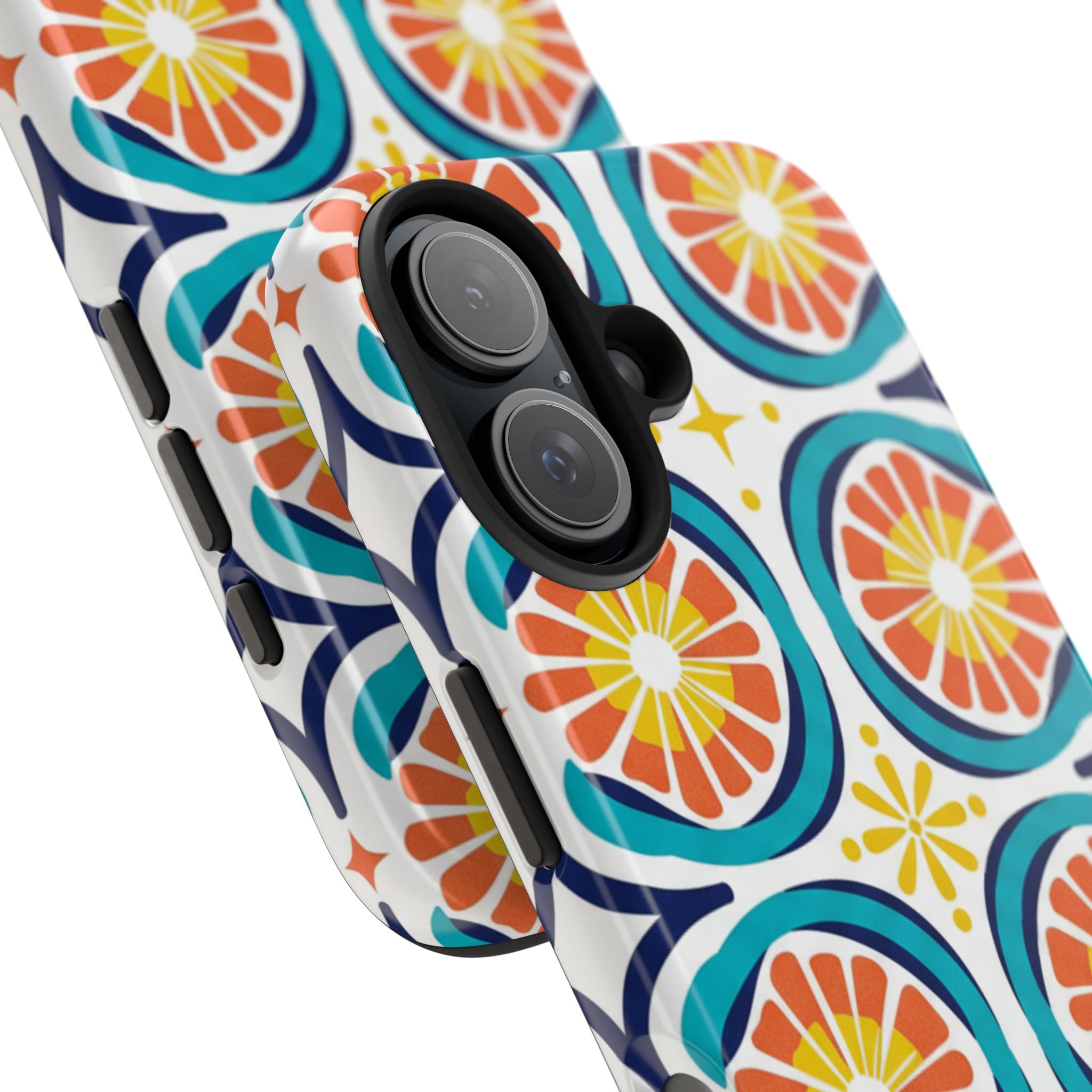Citrus Tile Tough Phone Case — Colorful Retro Orange Slice Pattern
