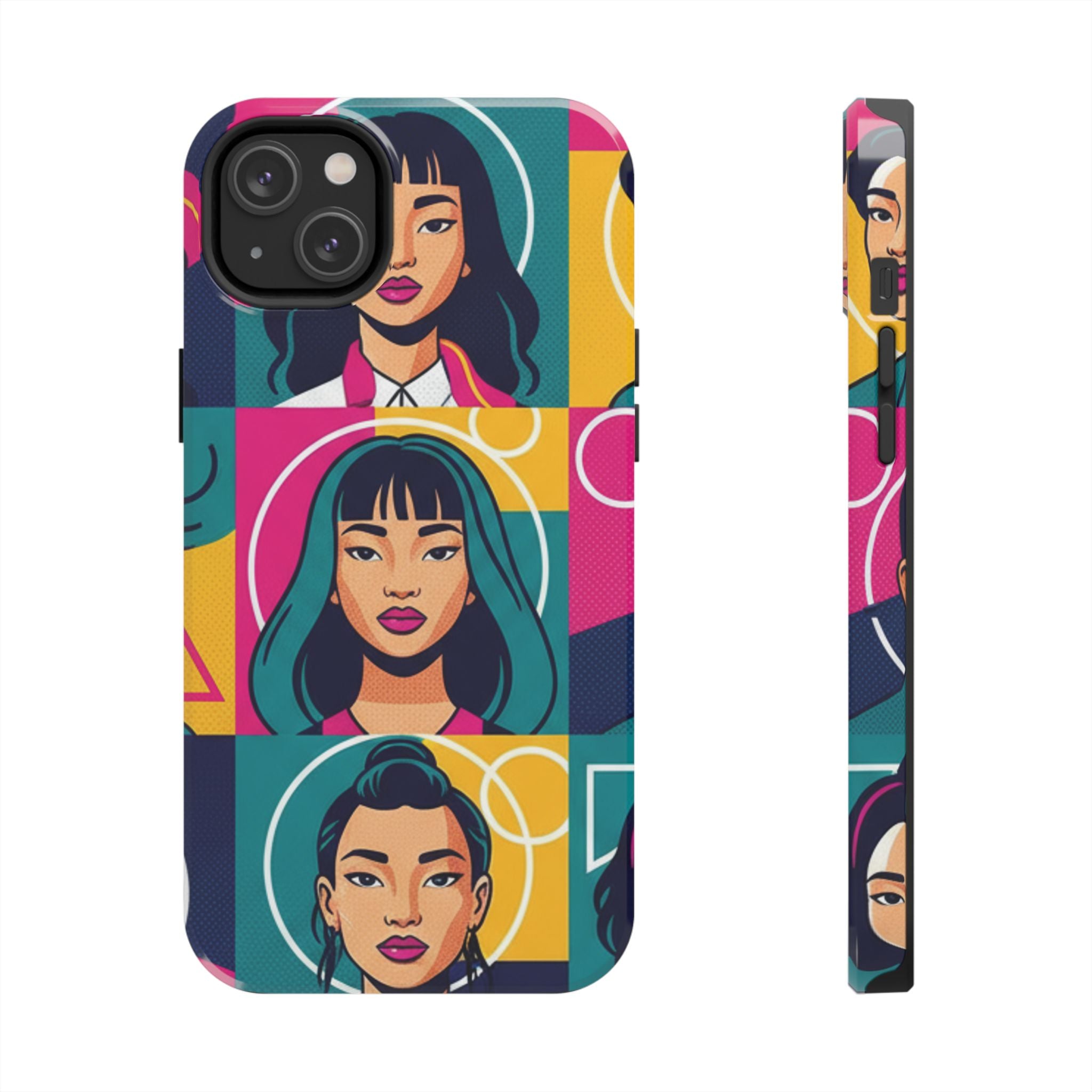 Bold Pop Art Faces Tough Phone Case — Colorful Retro Portrait Protective Cover