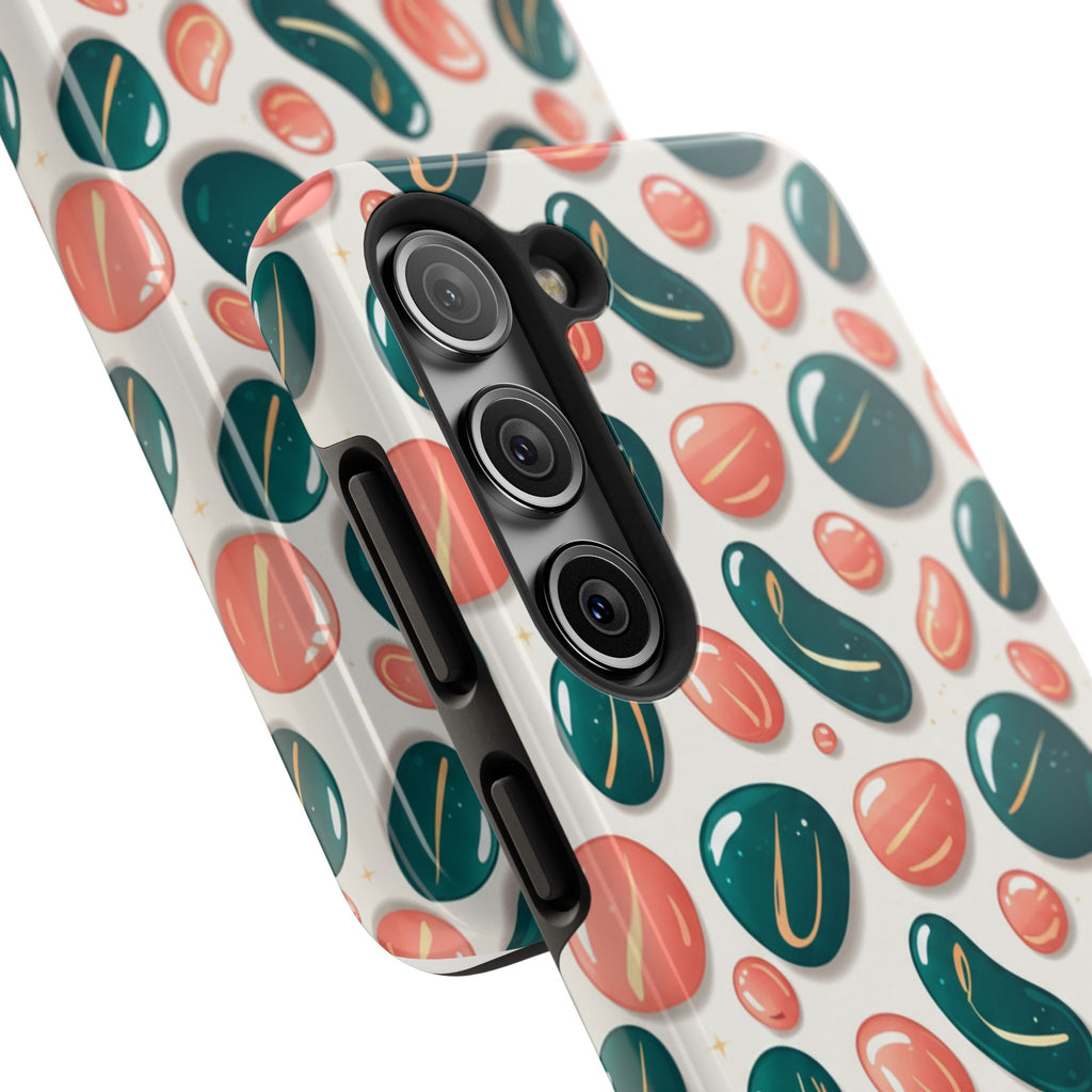 Abstract Pebble Pattern Tough Phone Case — Coral & Teal Protective Cover