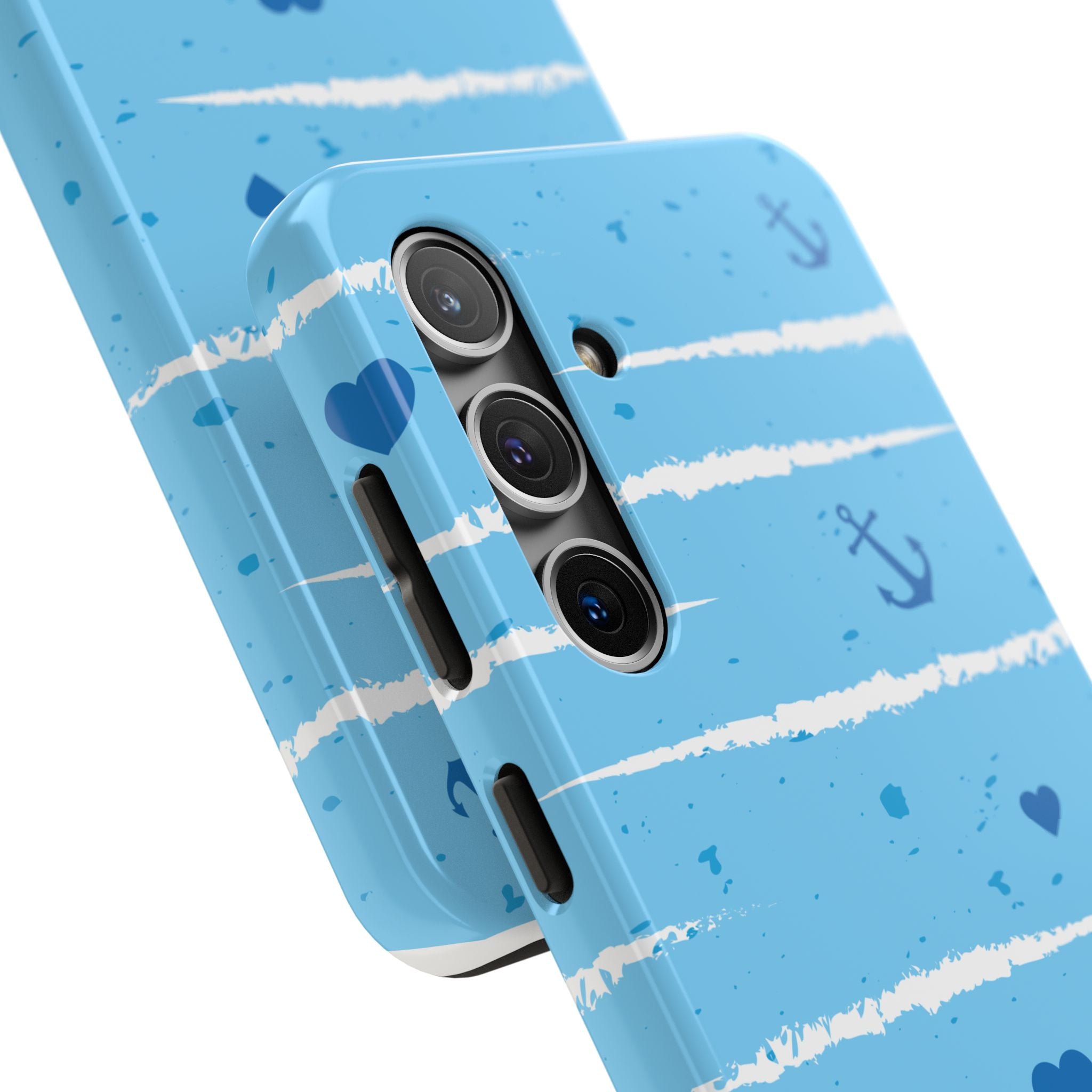 Nautical Blue Anchor & Hearts Tough Phone Case — Cute Striped Protective Cover
