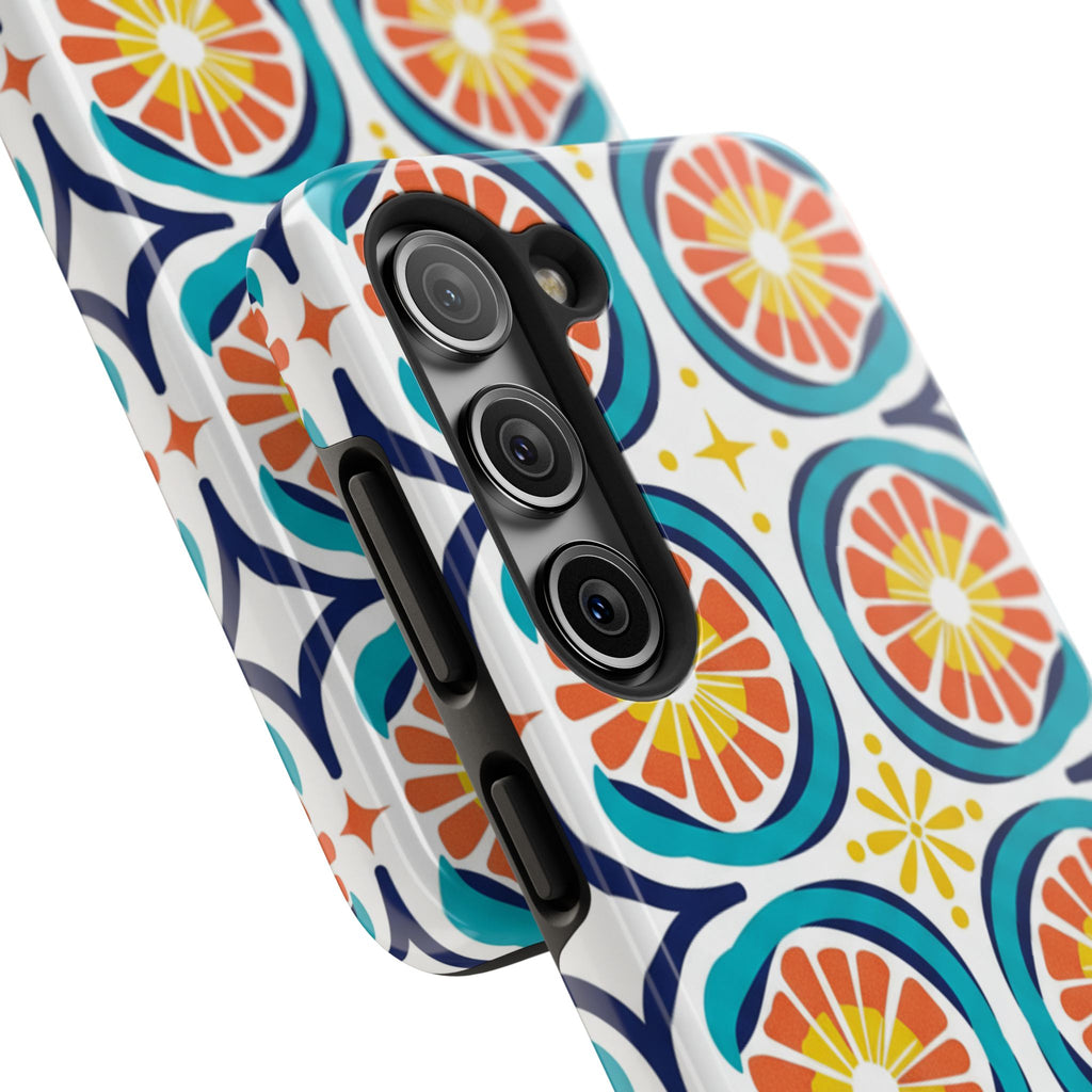 Citrus Tile Tough Phone Case — Colorful Retro Orange Slice Pattern