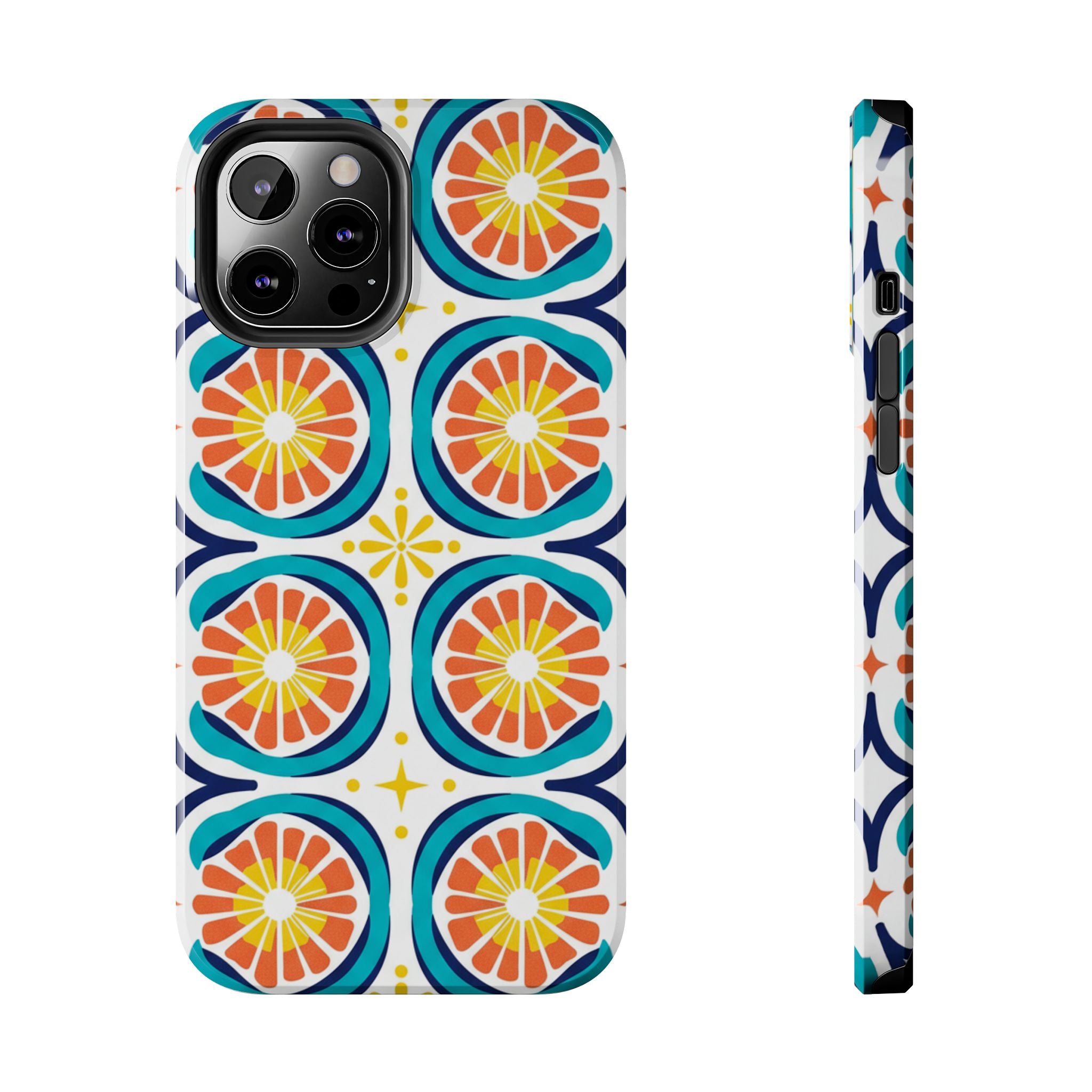 Citrus Tile Tough Phone Case — Colorful Retro Orange Slice Pattern