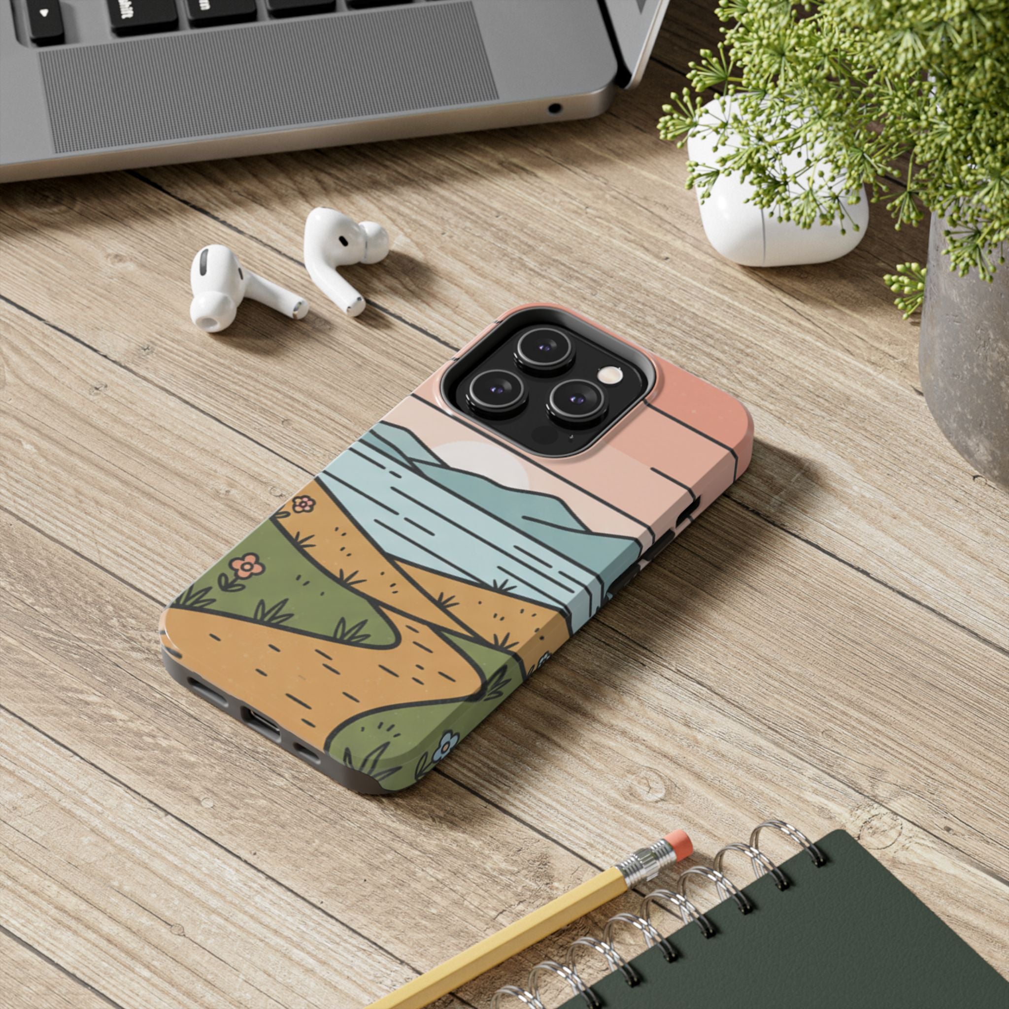 Scenic Path Tough Phone Case — Pastel Lake & Mountain Protective Cover