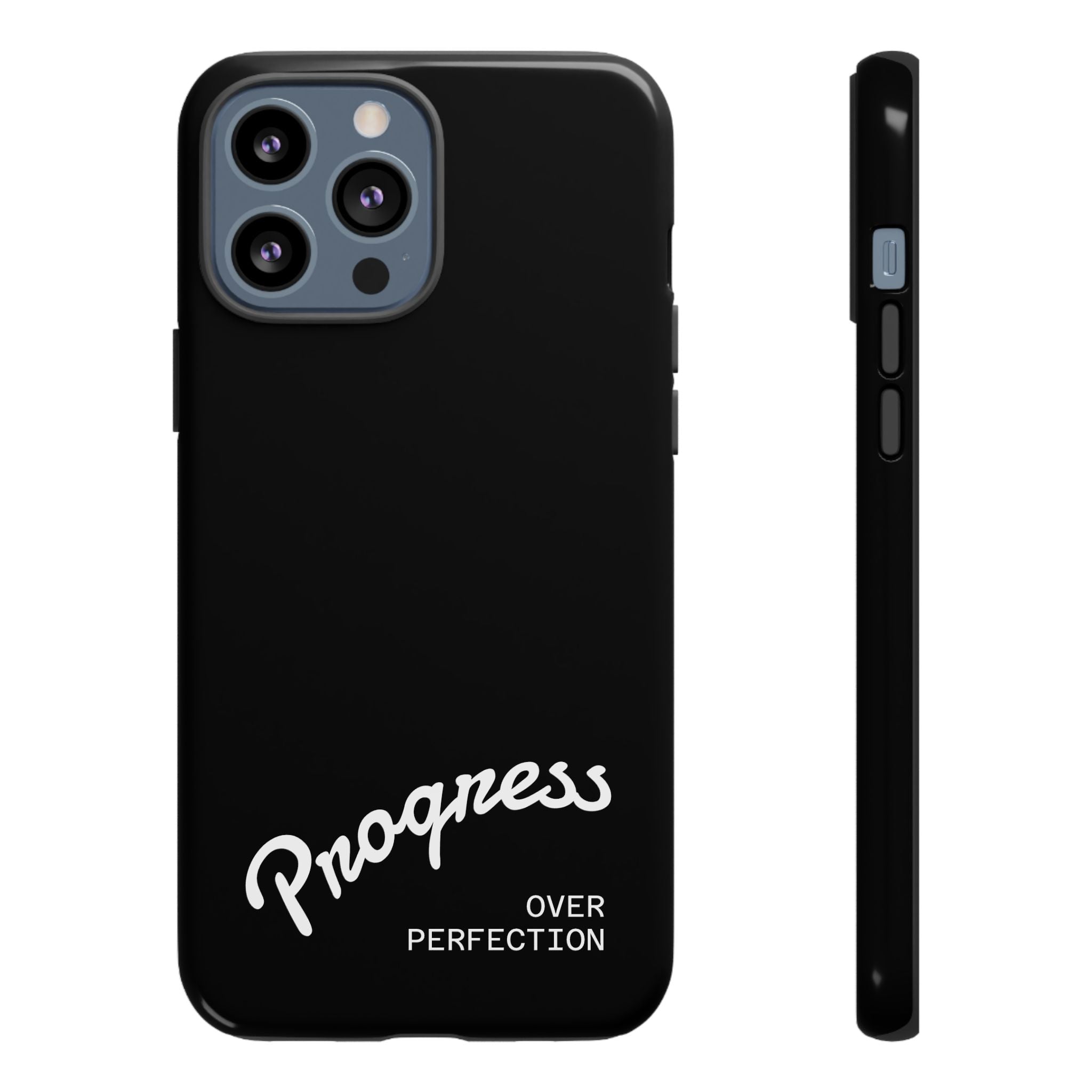 Phone Case - "Progress Over Perfection" Glossy Black Protective Cover