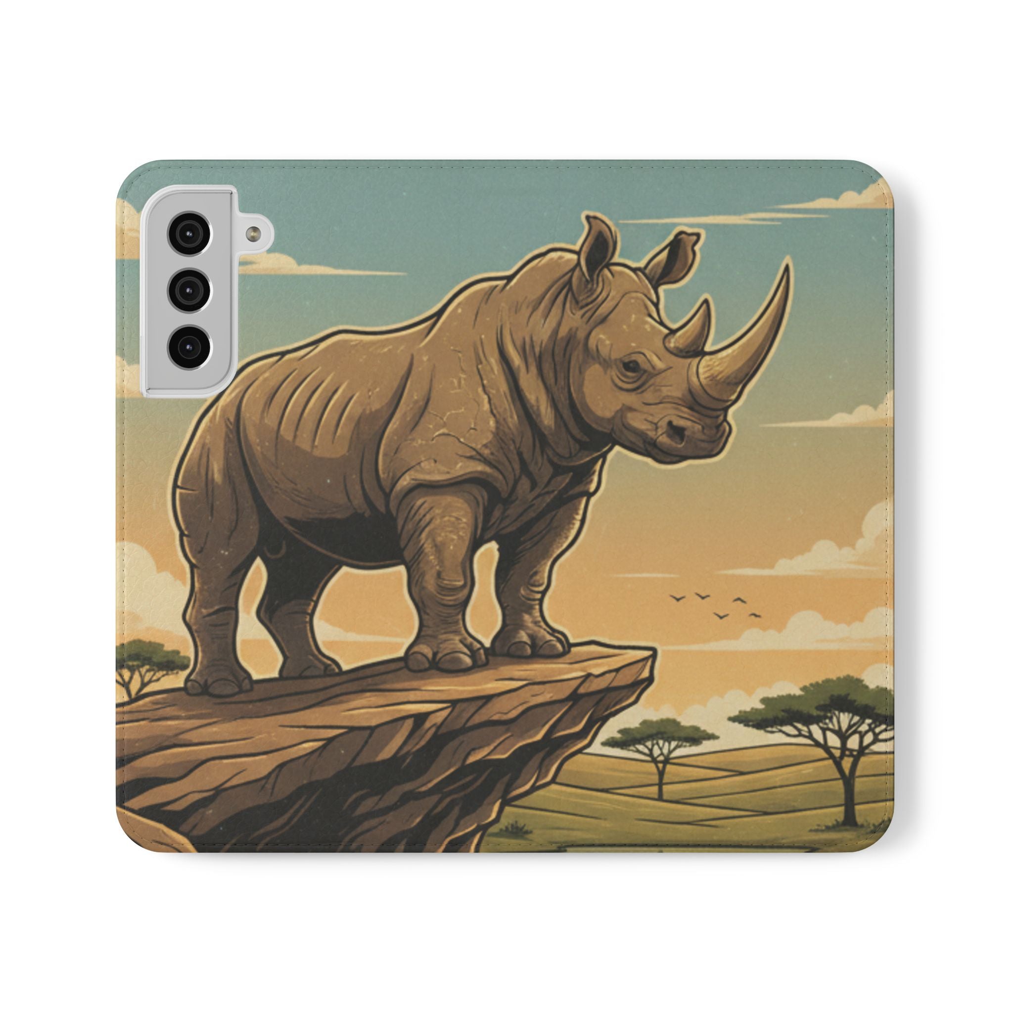 Rhino Sunset Flip Phone Case – Safari Wildlife Wallet Case