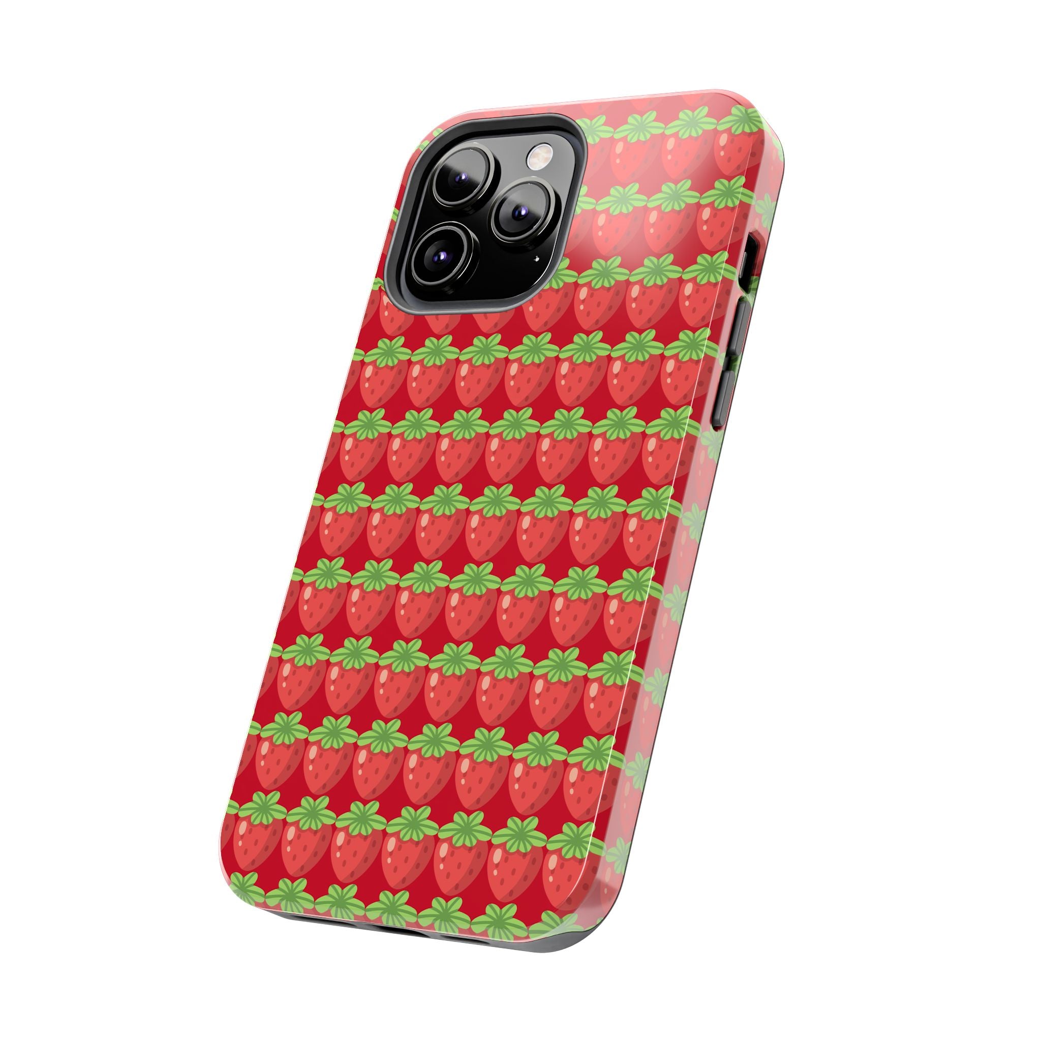 Strawberry Pattern Tough Phone Case — Cute Red Fruit Protective Cover