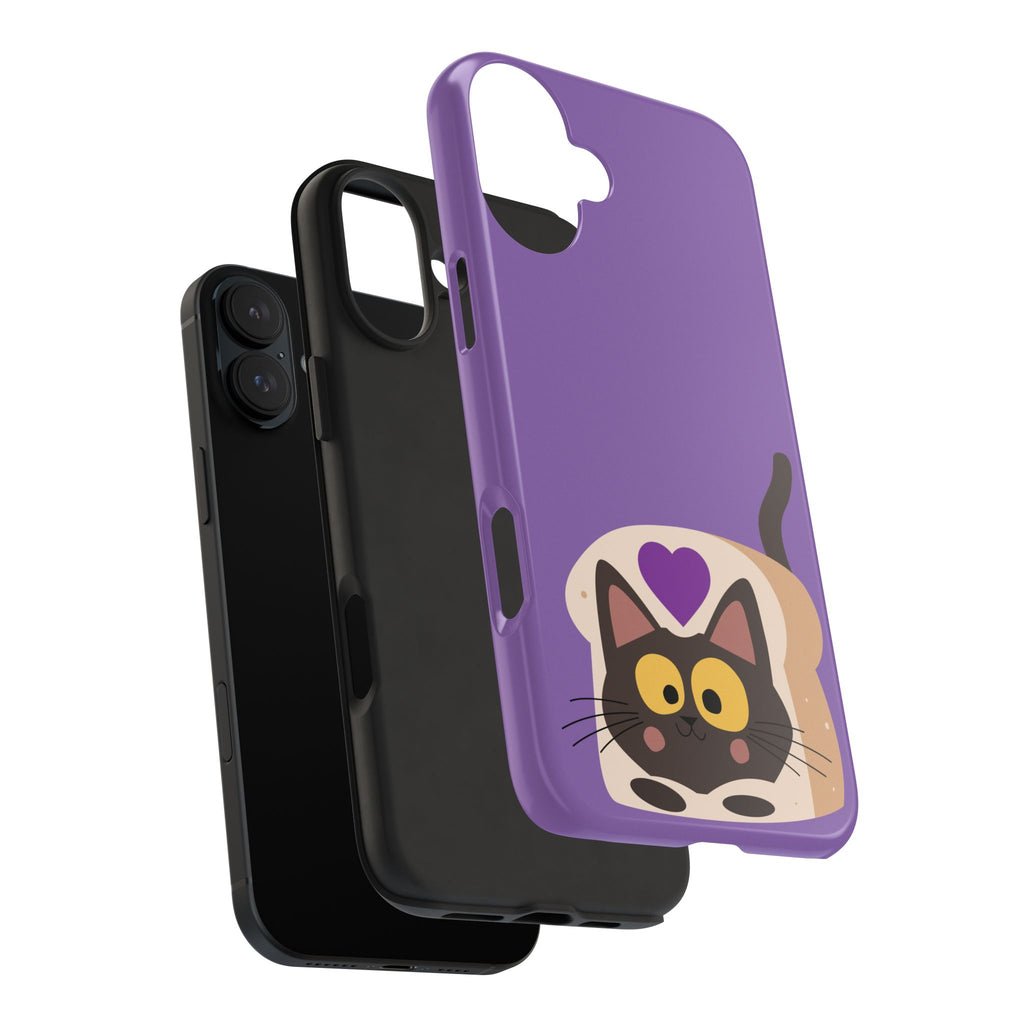 Purple Cute Cat-in-Bread Tough Phone Case — Cute Cat Heart Design