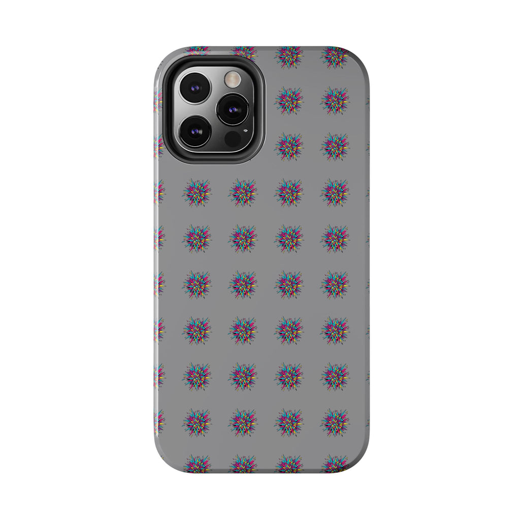Tough Phone Case — Abstract Floral Burst Pattern on Gray (Protective Slim Fit)