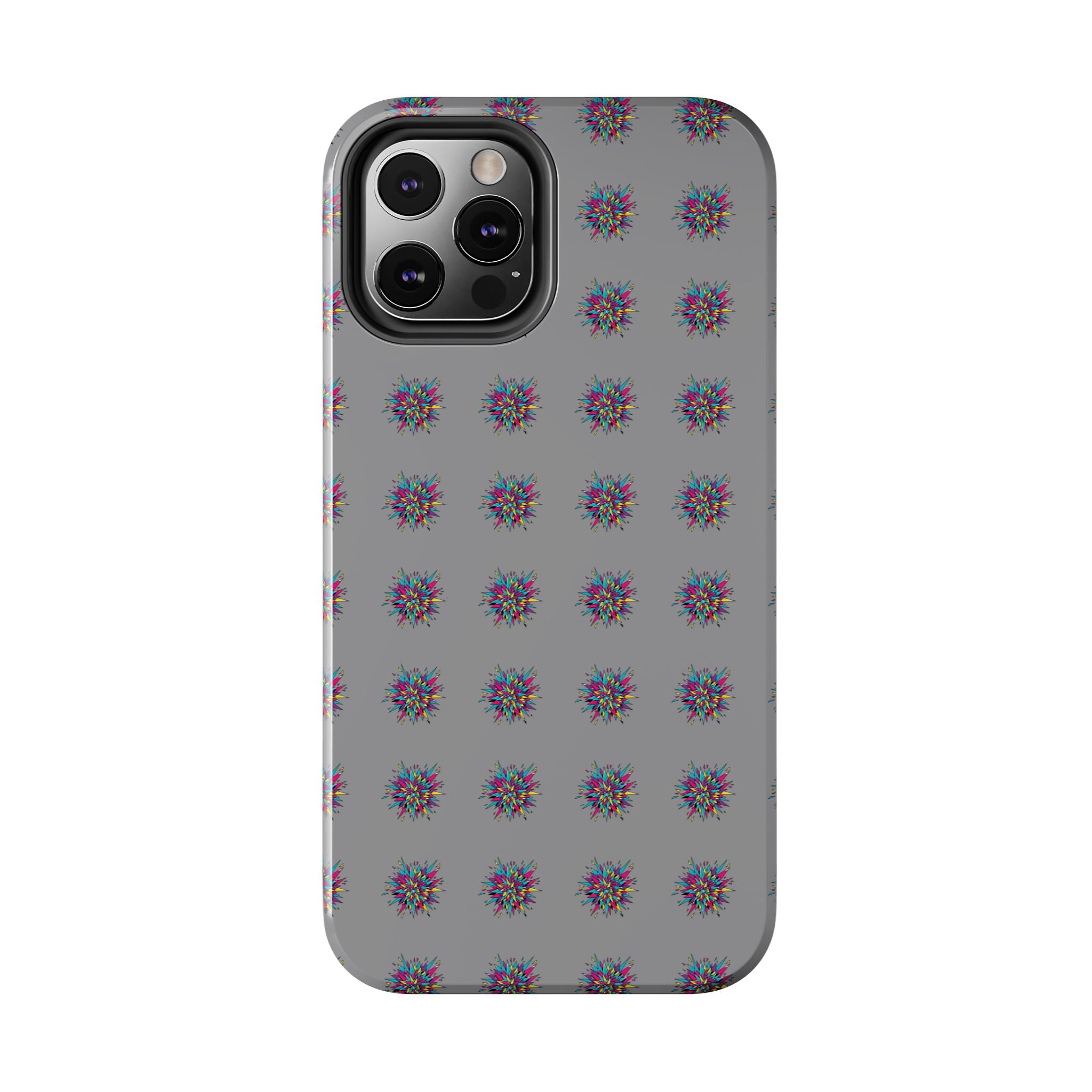 Tough Phone Case — Abstract Floral Burst Pattern on Gray (Protective Slim Fit)