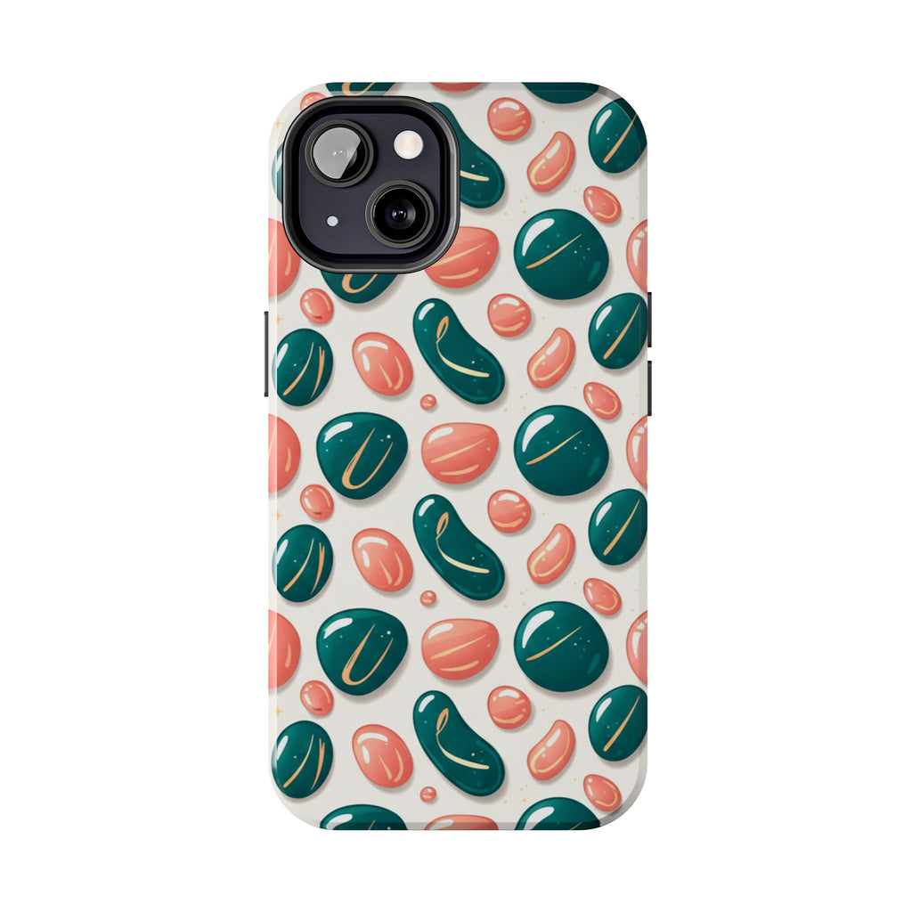 Abstract Pebble Pattern Tough Phone Case — Coral & Teal Protective Cover