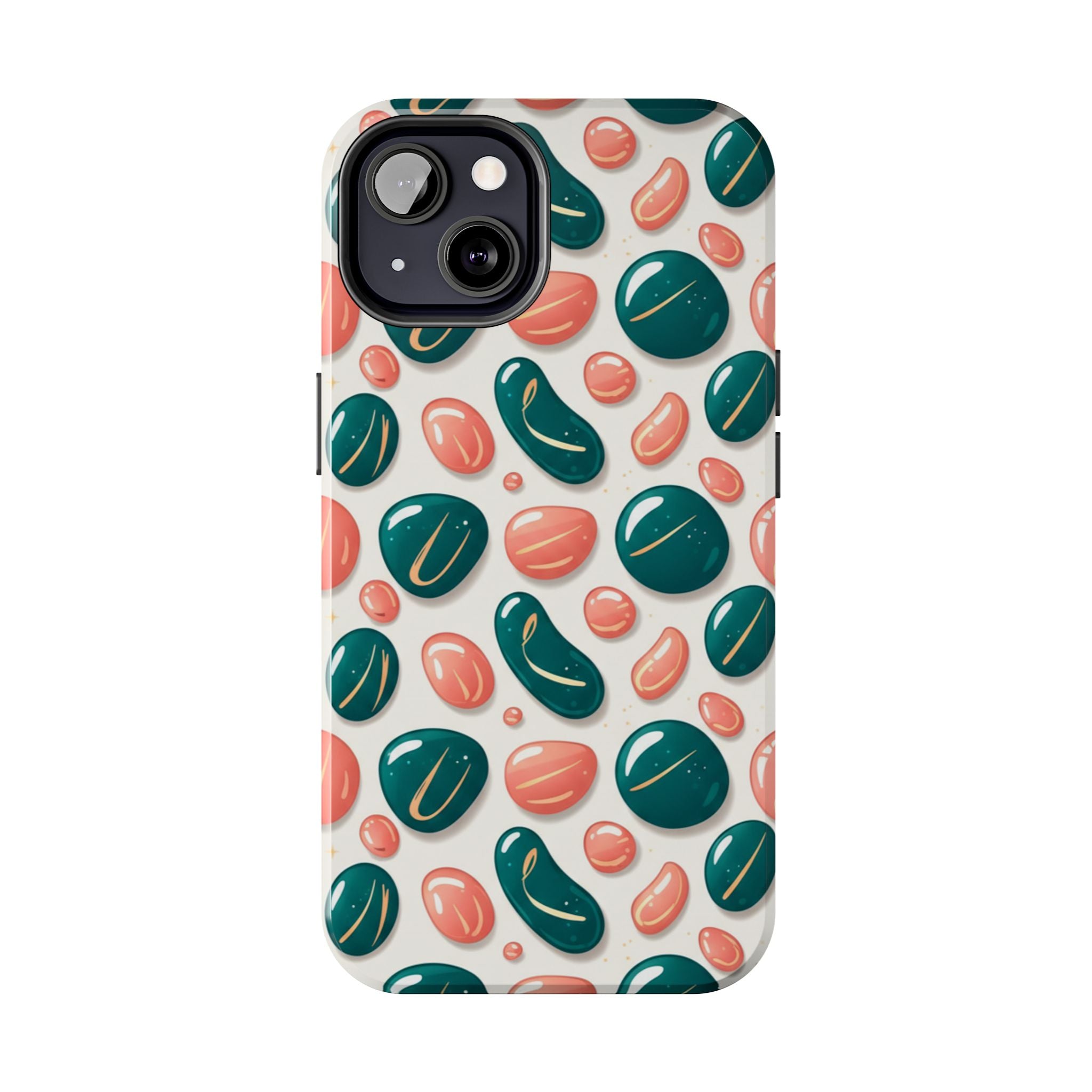 Abstract Pebble Pattern Tough Phone Case — Coral & Teal Protective Cover