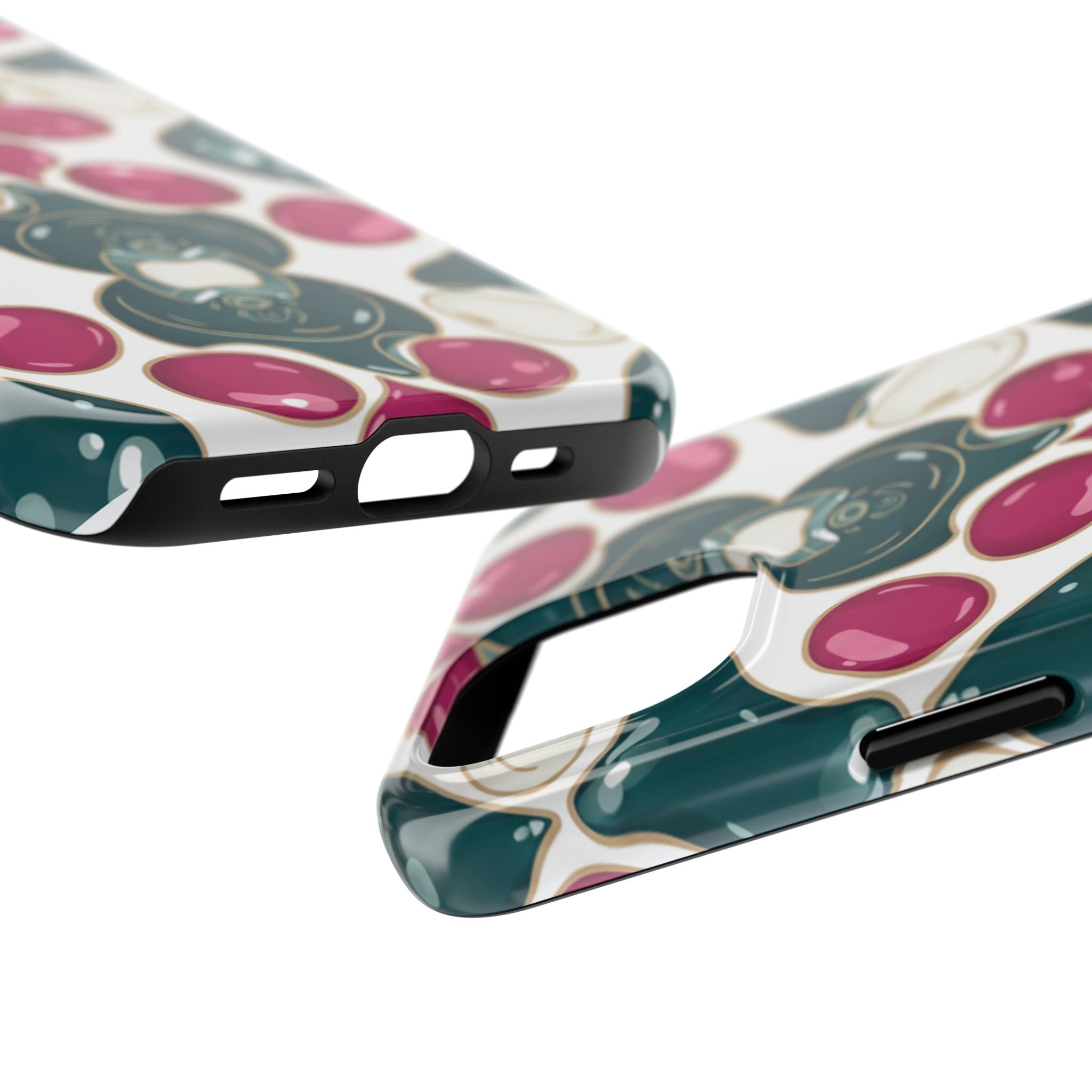 Floral Jewel Pattern Tough Phone Case — Teal & Fuchsia Protective Cover