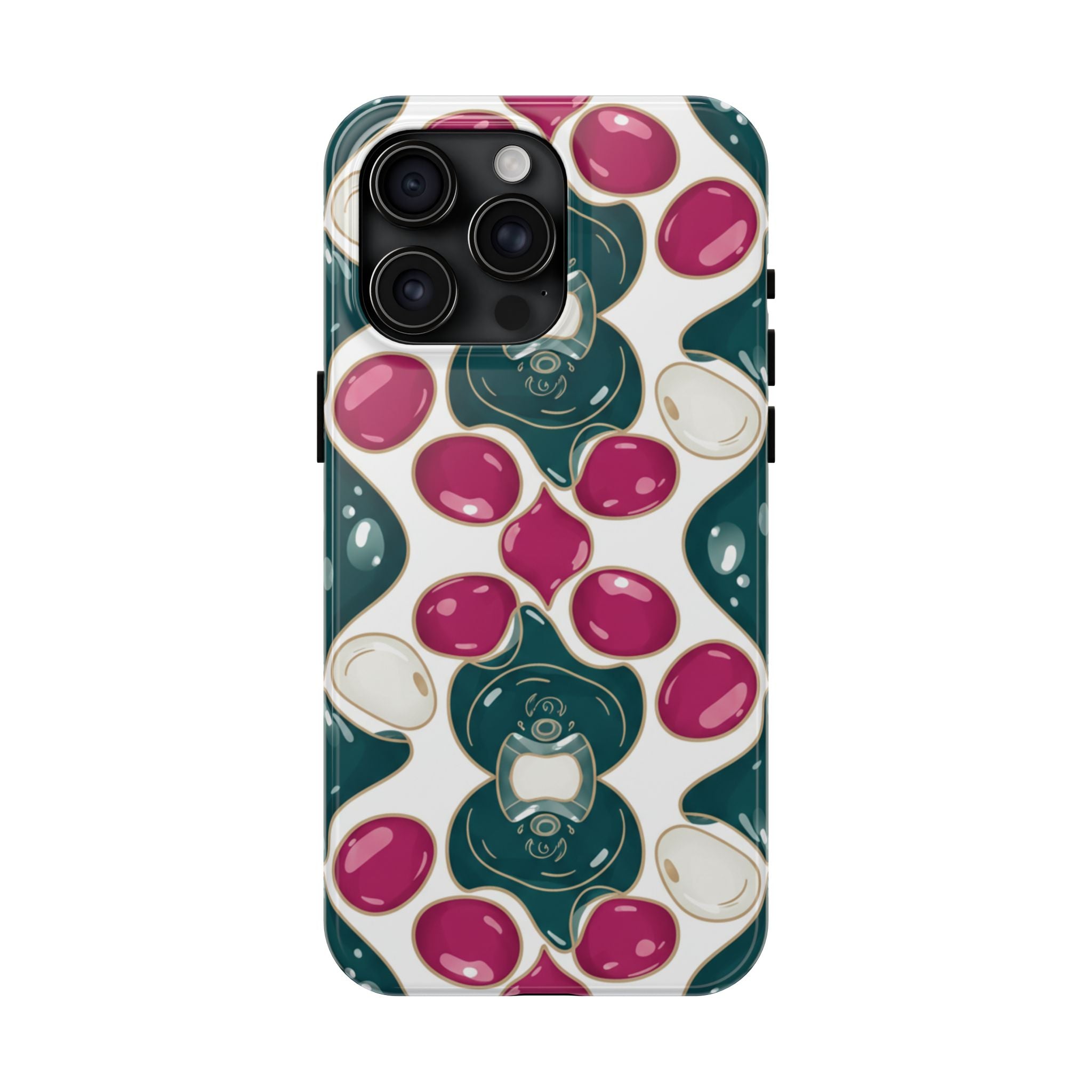 Floral Jewel Pattern Tough Phone Case — Teal & Fuchsia Protective Cover