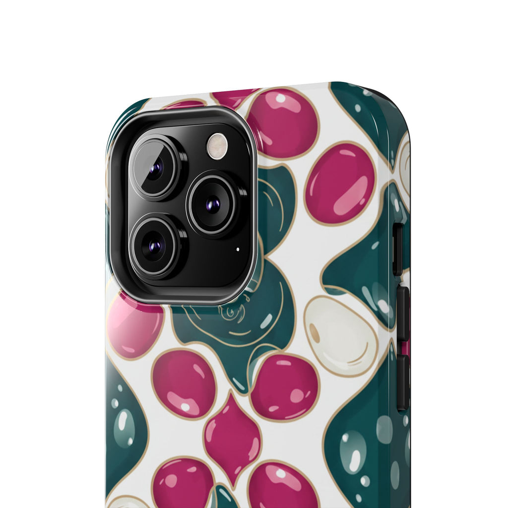 Floral Jewel Pattern Tough Phone Case — Teal & Fuchsia Protective Cover