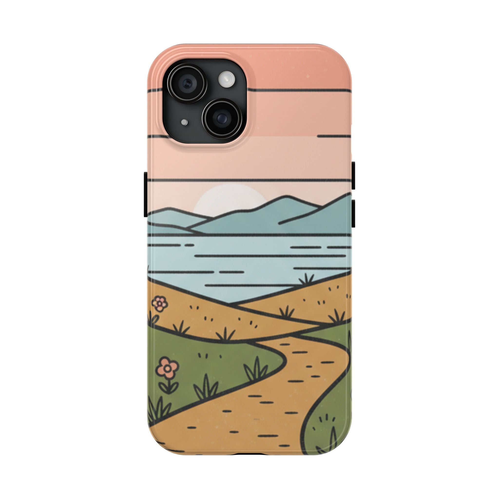 Scenic Path Tough Phone Case — Pastel Lake & Mountain Protective Cover