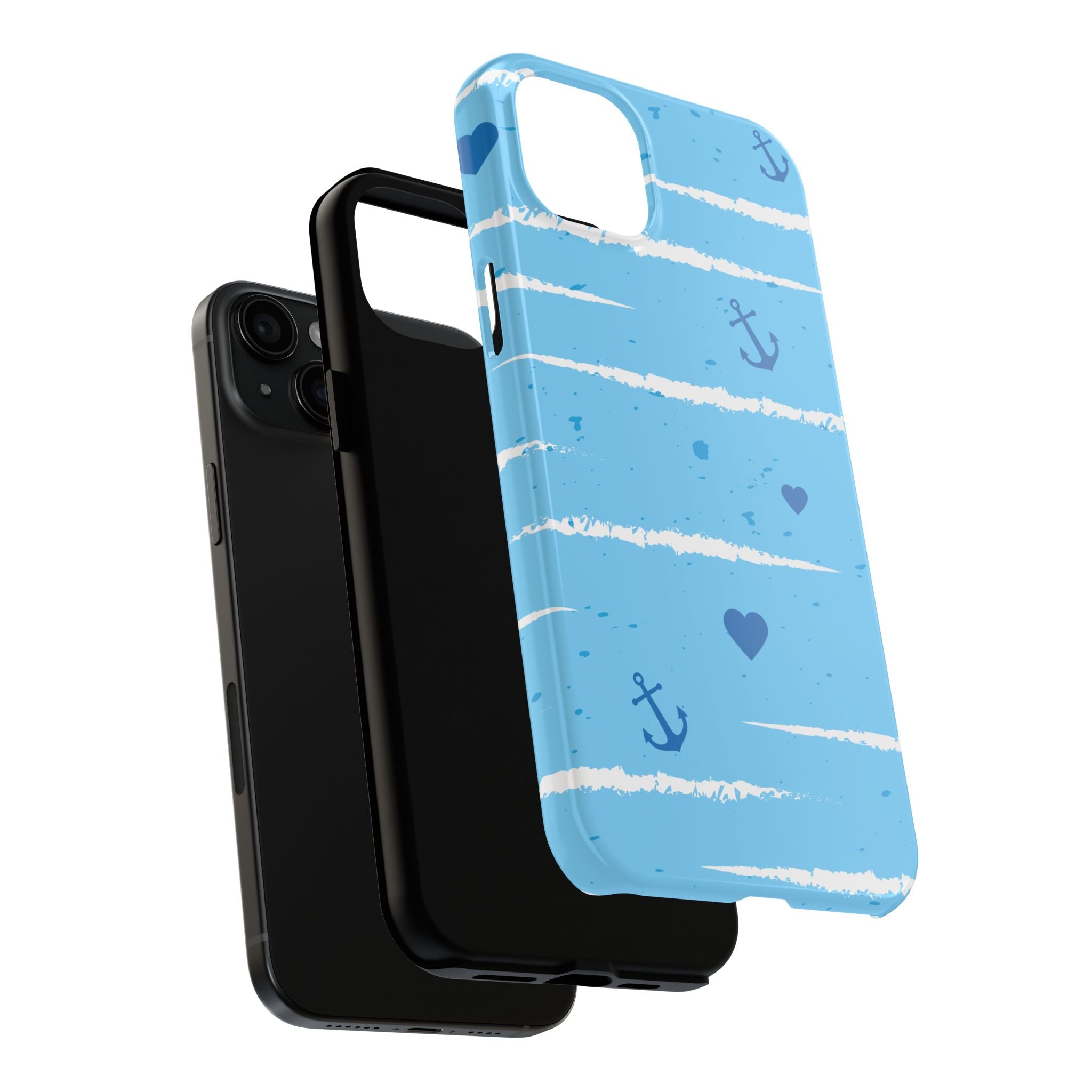 Nautical Blue Anchor & Hearts Tough Phone Case — Cute Striped Protective Cover