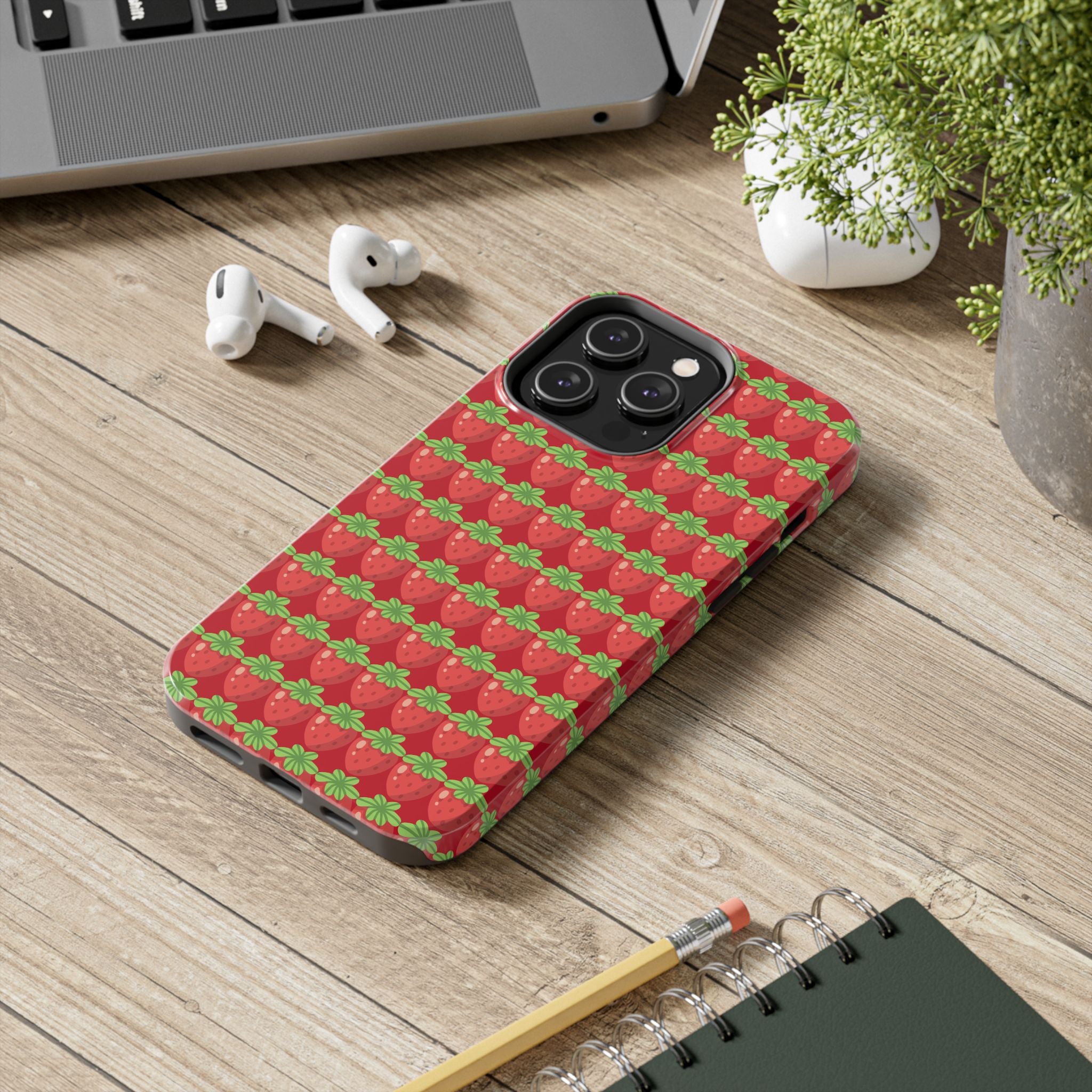 Strawberry Pattern Tough Phone Case — Cute Red Fruit Protective Cover