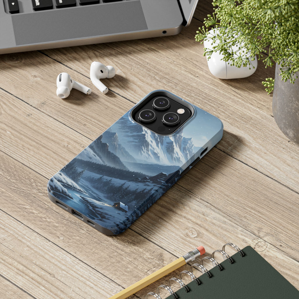 Tough Phone Case — Snowy Mountain Cabin Landscape Protective Phone Cover