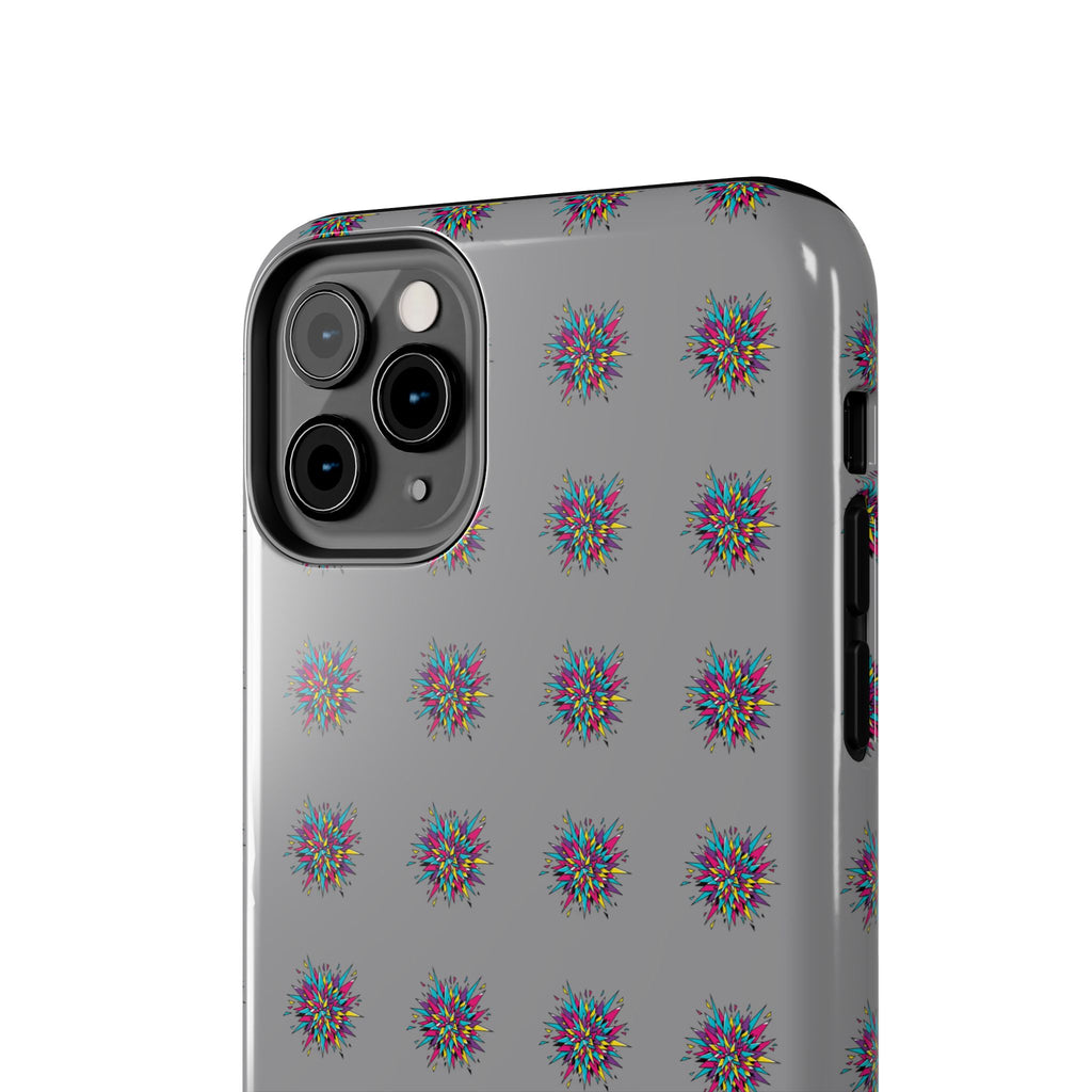 Tough Phone Case — Abstract Floral Burst Pattern on Gray (Protective Slim Fit)