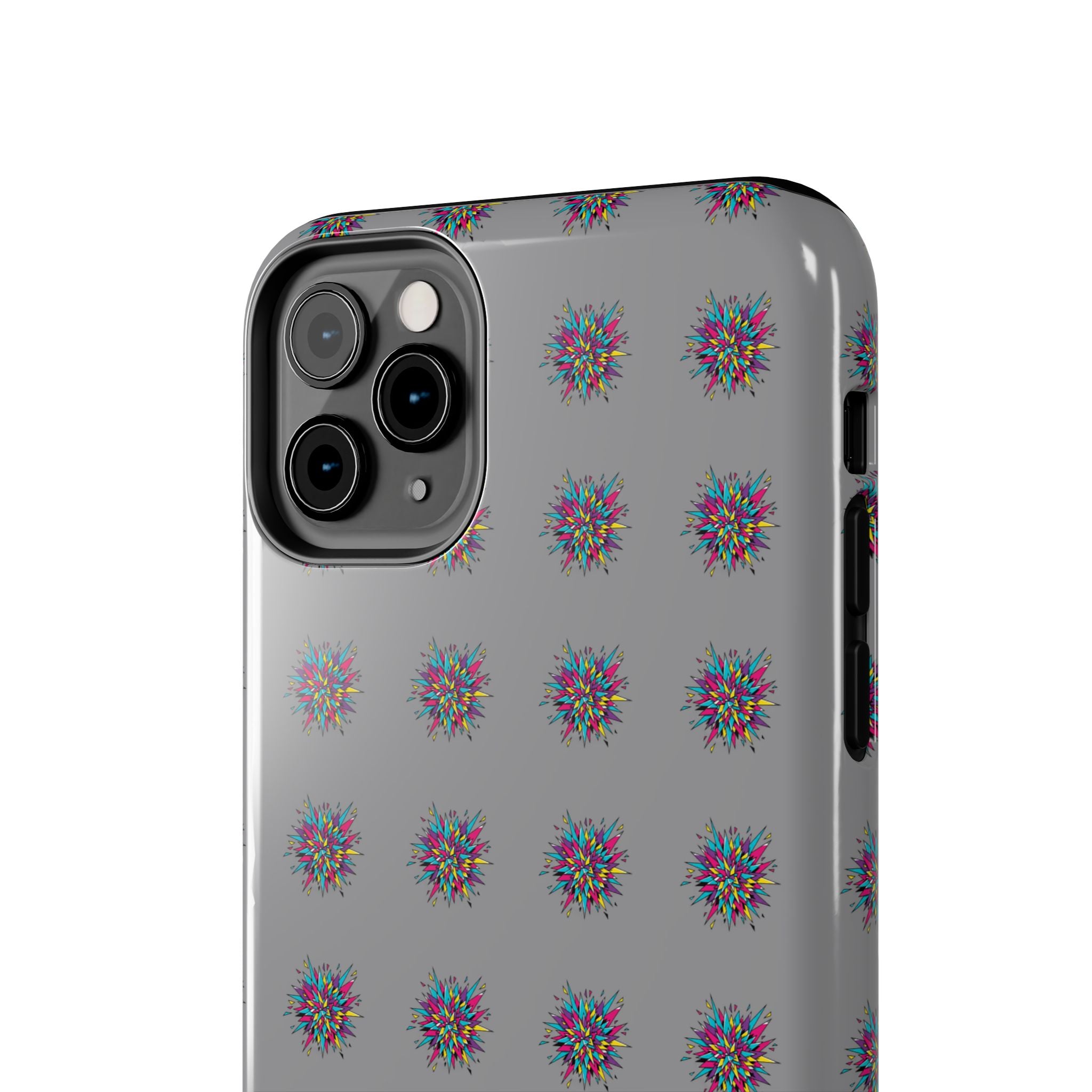 Tough Phone Case — Abstract Floral Burst Pattern on Gray (Protective Slim Fit)