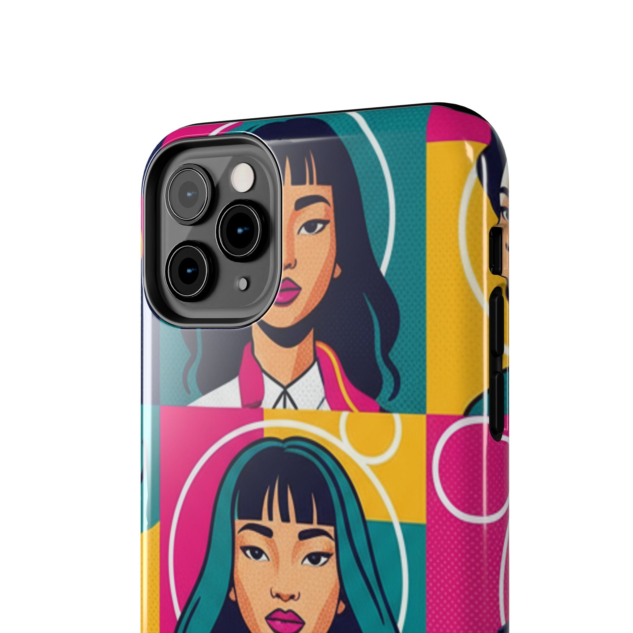 Bold Pop Art Faces Tough Phone Case — Colorful Retro Portrait Protective Cover