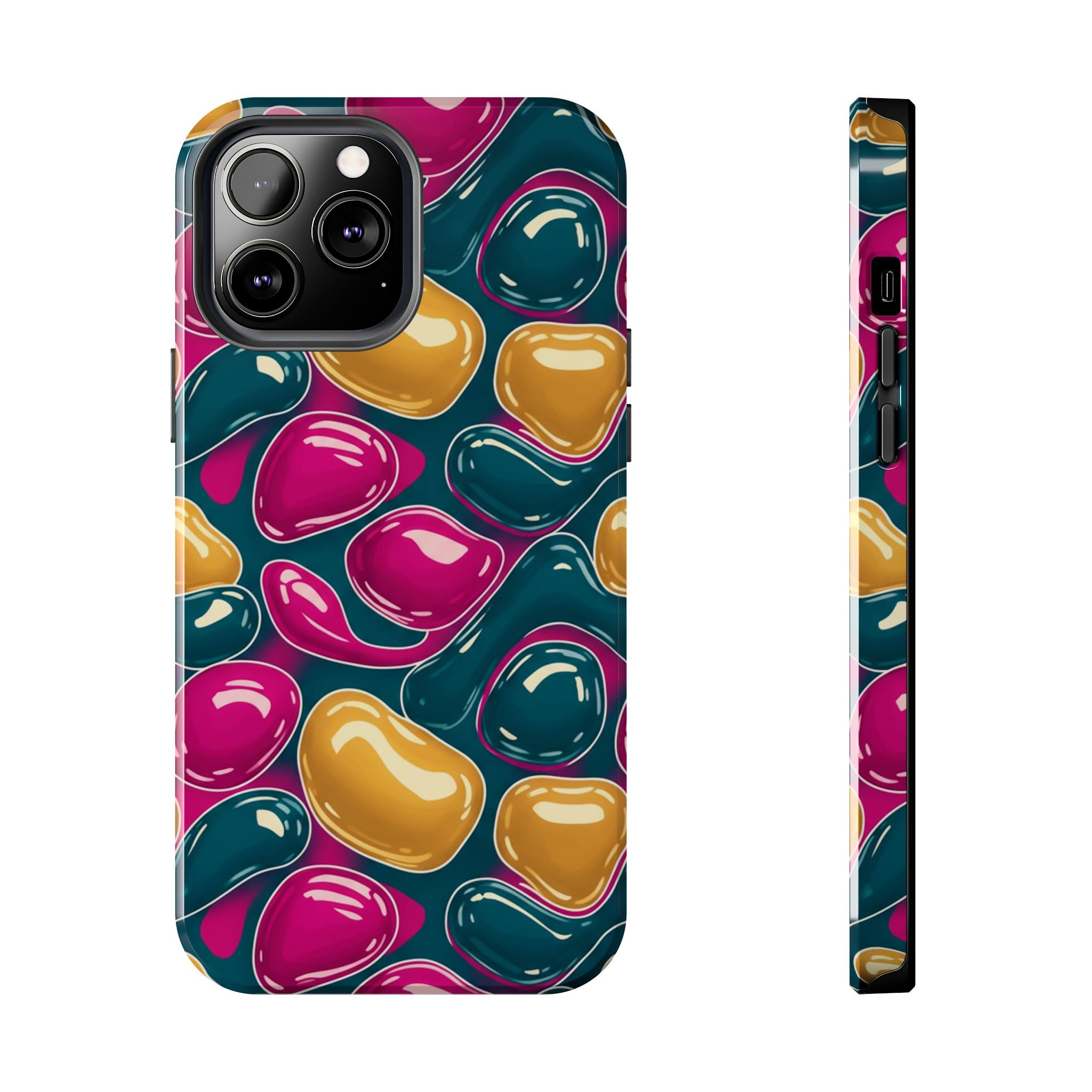 Abstract Colorful Blob Phone Case — Bold Teal, Magenta & Gold Protective Cover
