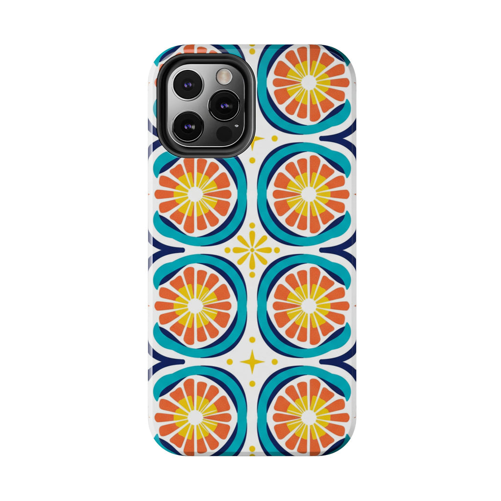 Citrus Tile Tough Phone Case — Colorful Retro Orange Slice Pattern