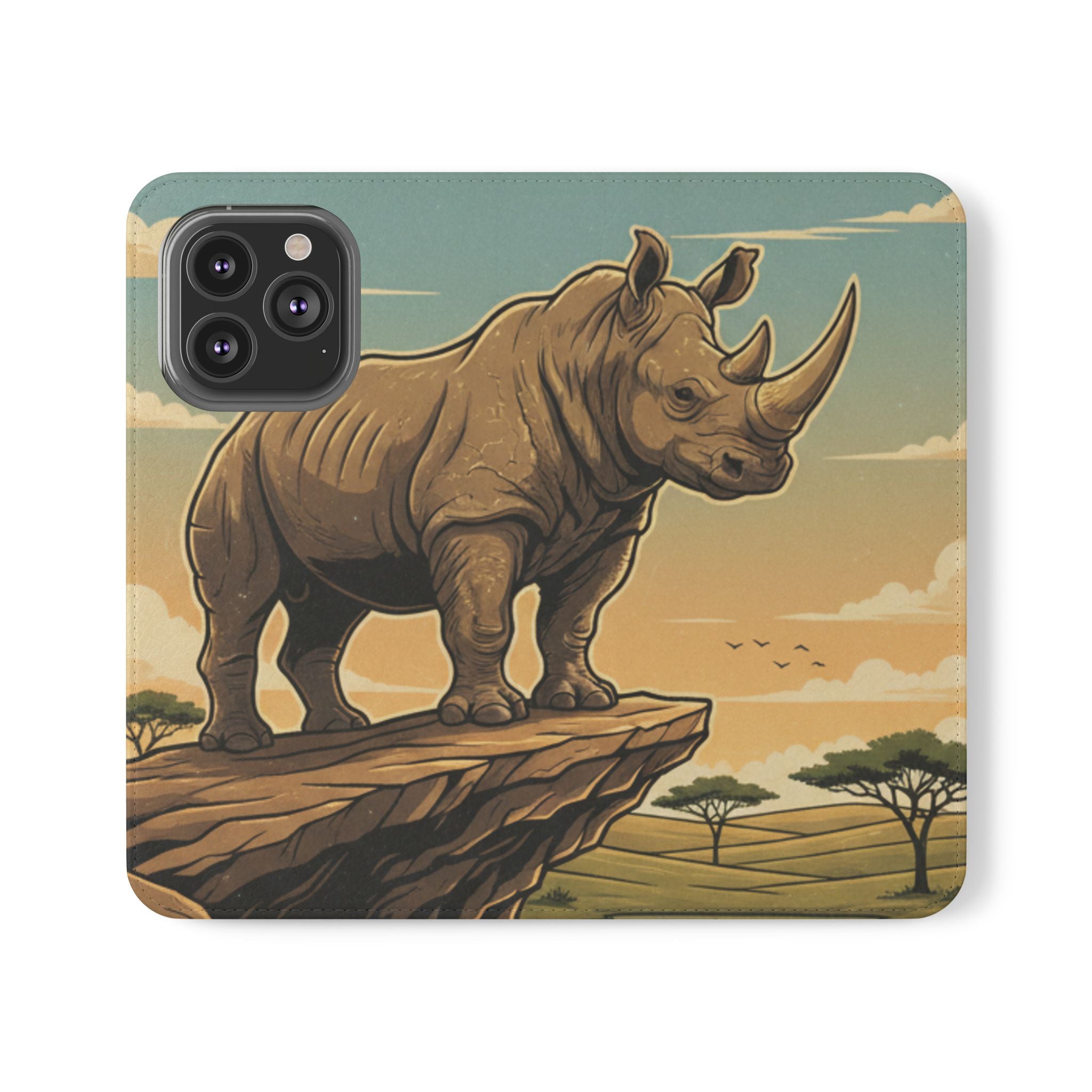 Rhino Sunset Flip Phone Case – Safari Wildlife Wallet Case