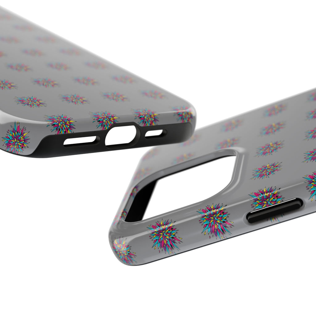 Tough Phone Case — Abstract Floral Burst Pattern on Gray (Protective Slim Fit)