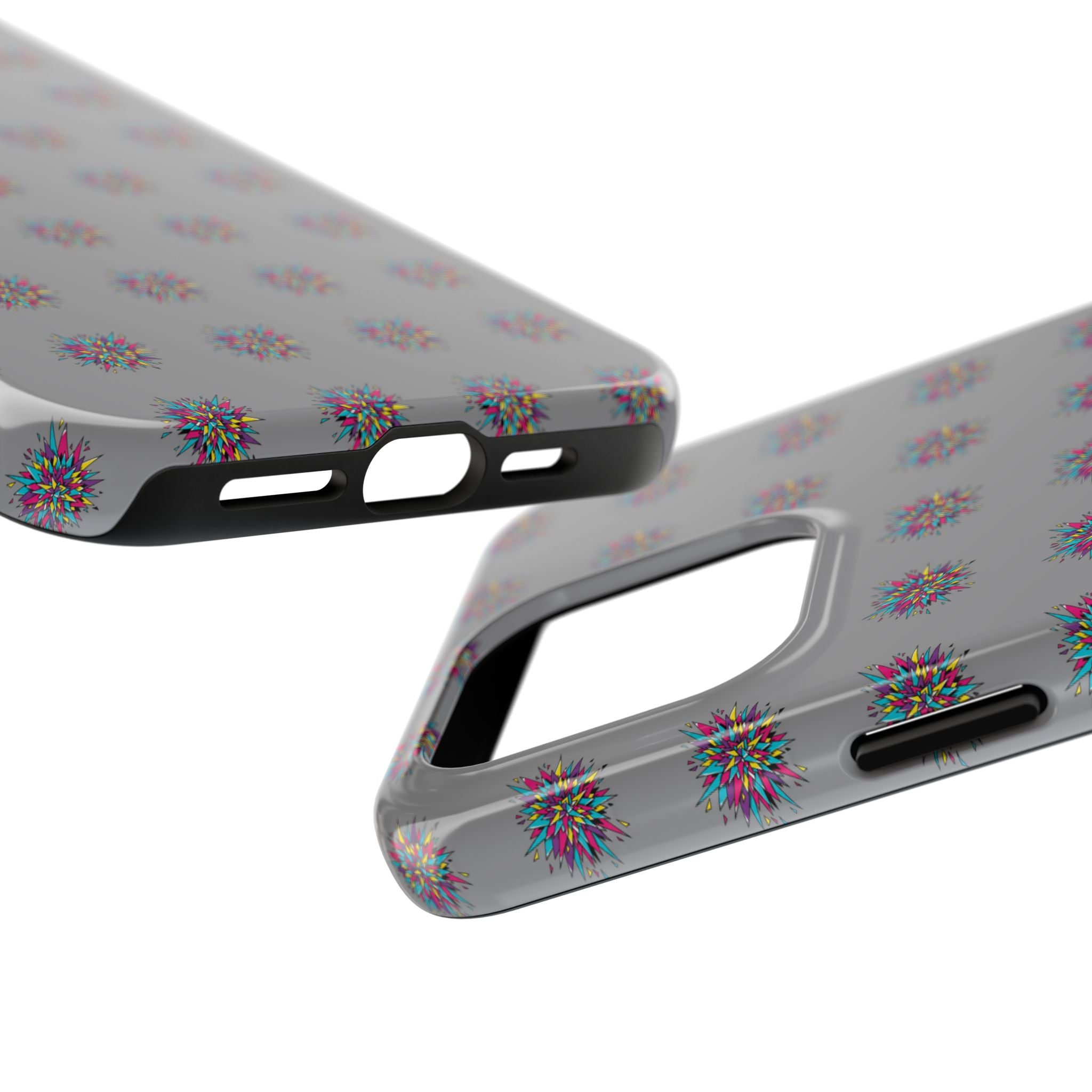 Tough Phone Case — Abstract Floral Burst Pattern on Gray (Protective Slim Fit)