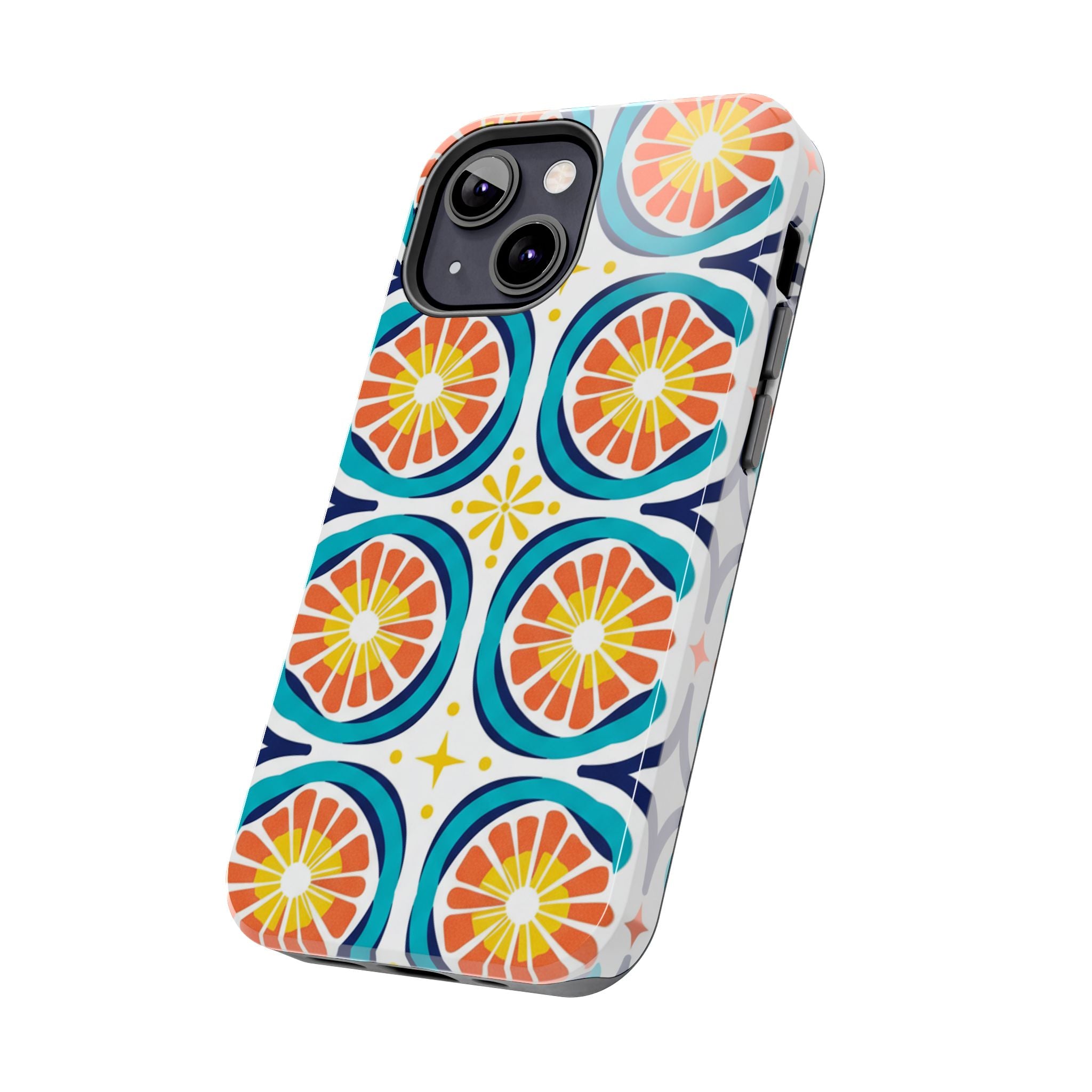 Citrus Tile Tough Phone Case — Colorful Retro Orange Slice Pattern